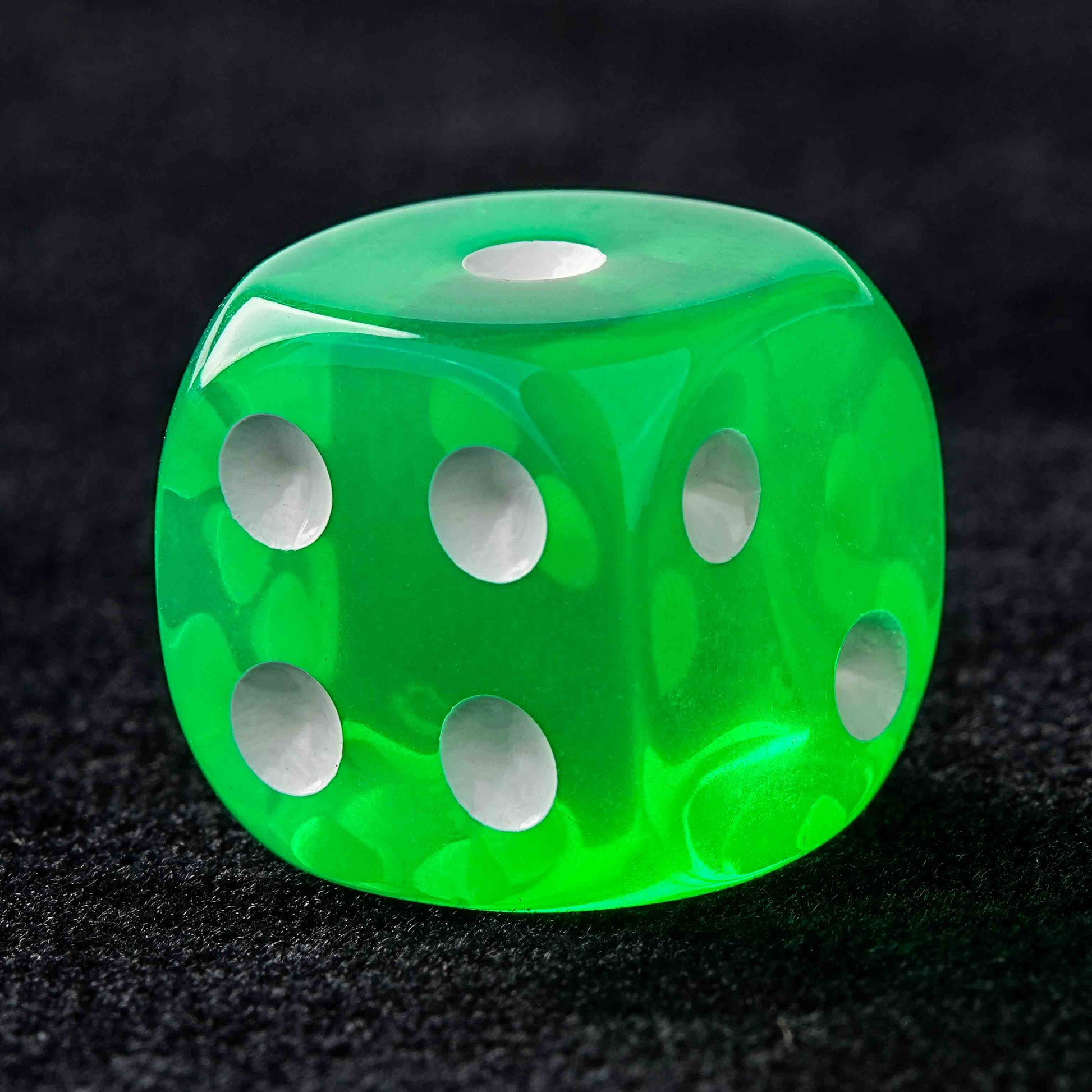 translucent green 6 sided dice with white dots | Bear Dice