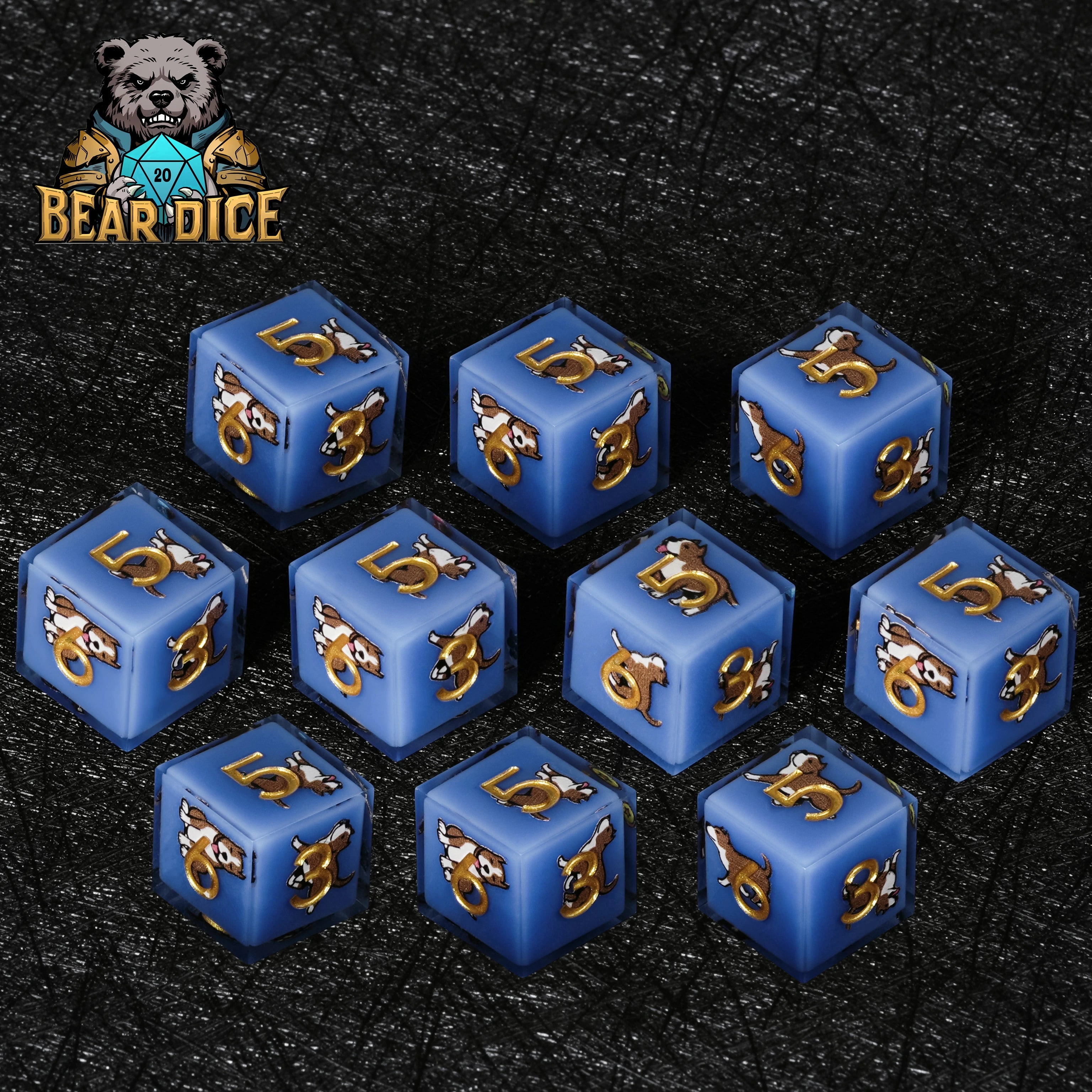 American Pit Bull Blue Resin D&D D6 Dice | Bear Dice