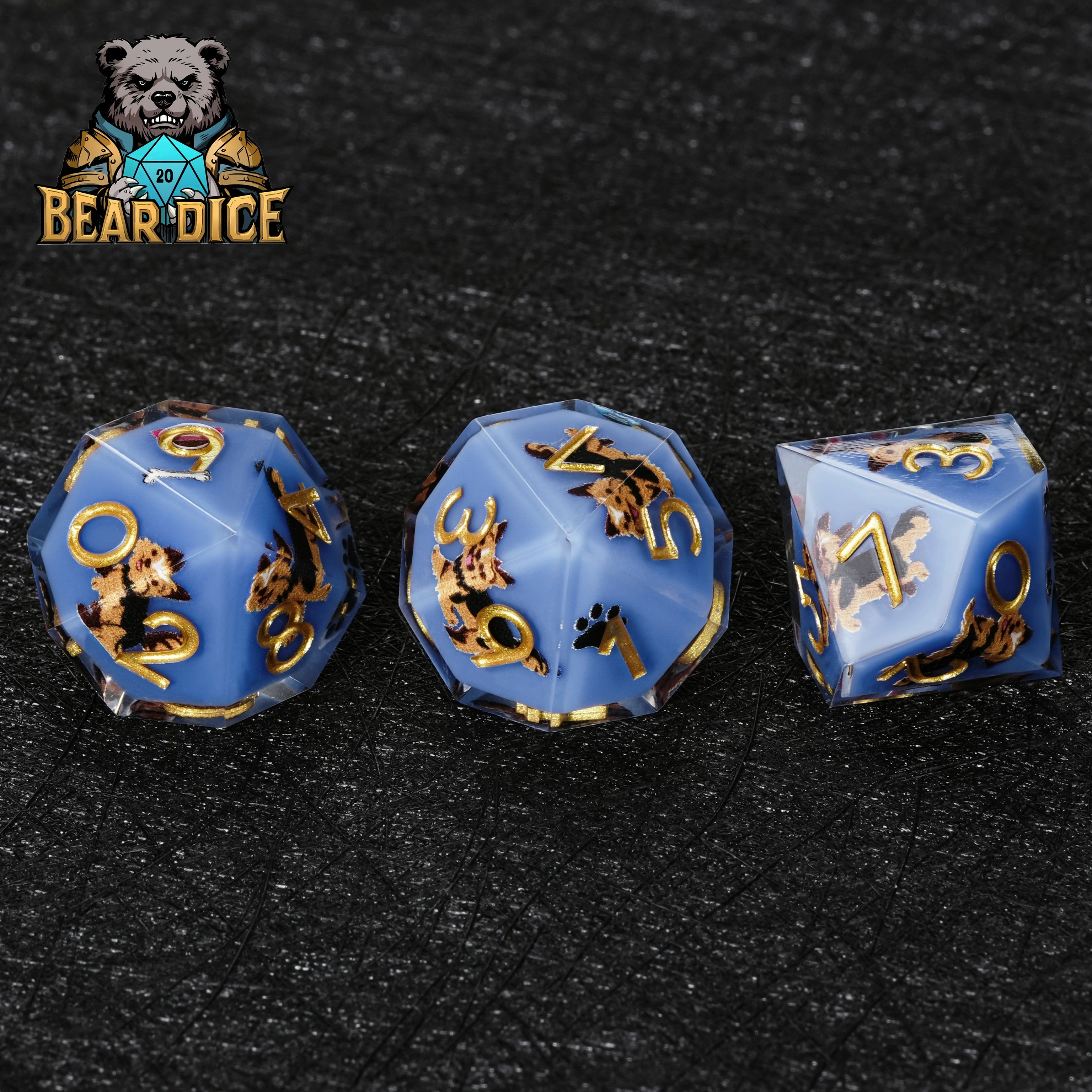 Yorkshire Terrier Blue Resin DND D10 Dice | Bear Dice
