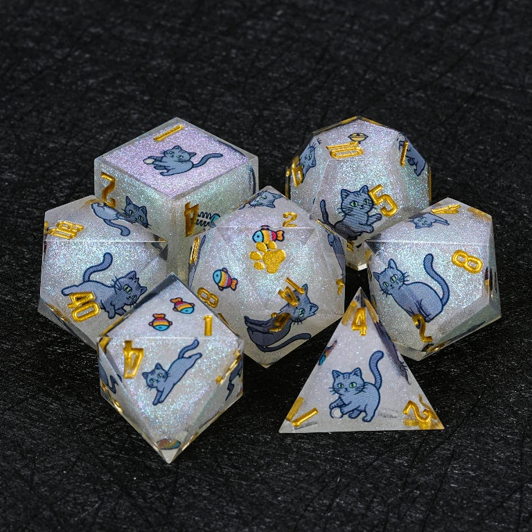 Kickstarter Dice — Russian Blue Cat Polyhedral DND Resin Dice Set