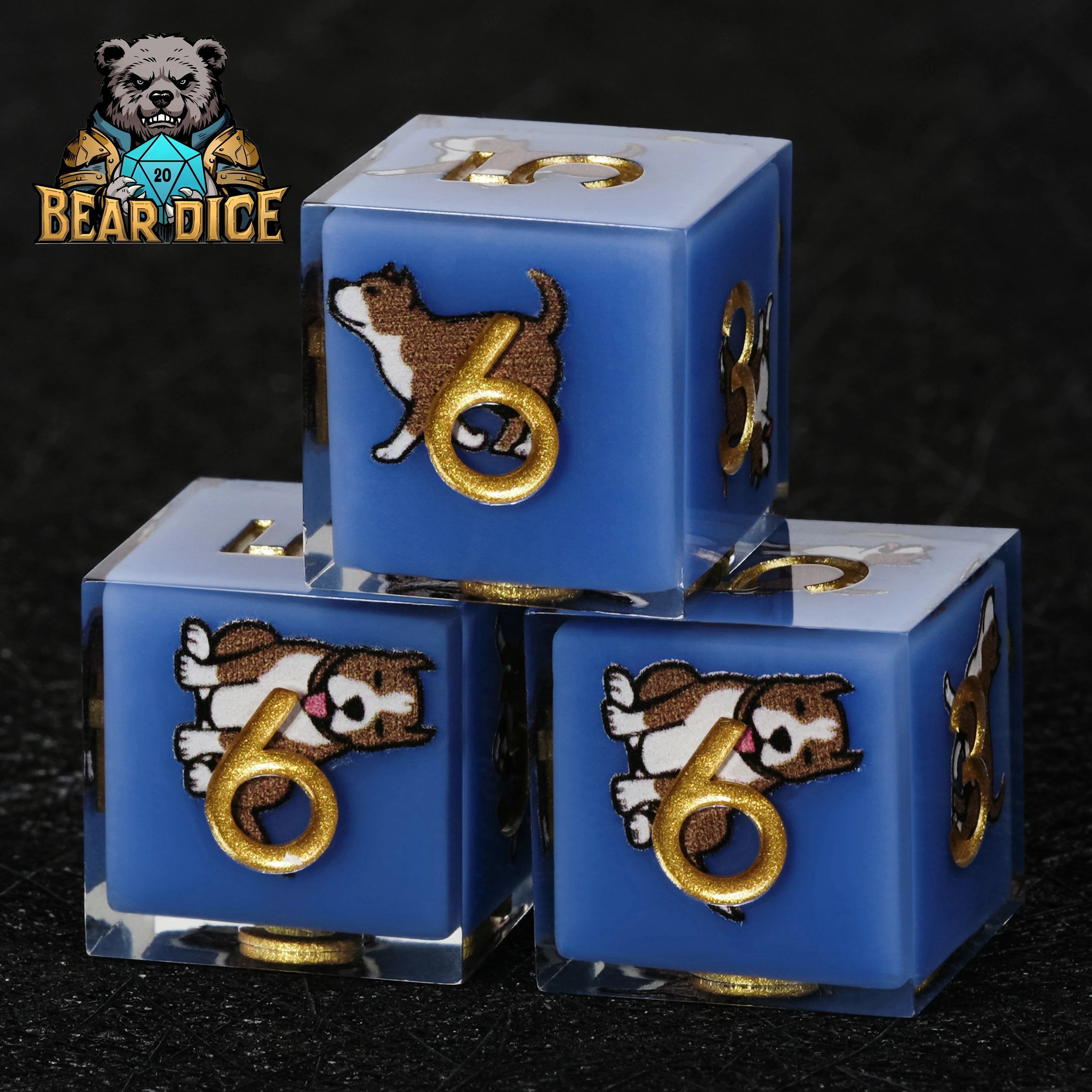 American Pit Bull Blue Resin D&D D6 Dice | Bear Dice