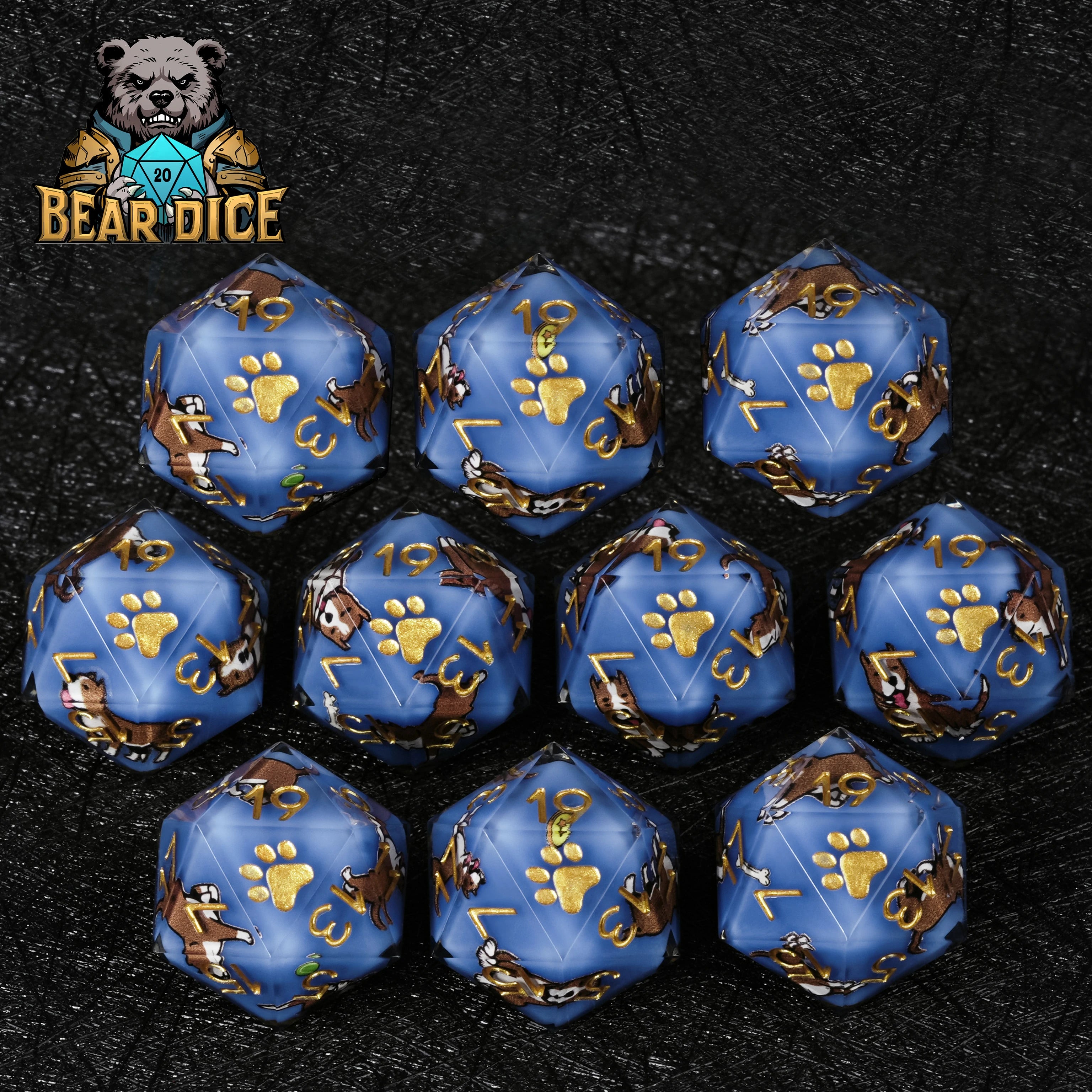 American Pit Bull Blue Resin D20 Dice | D&D RPG Dog Dice