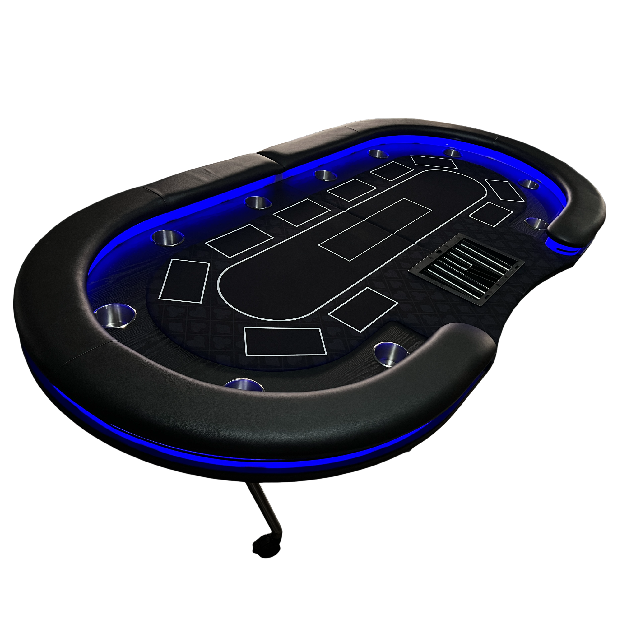 94-Inch Black Foldable Mobile Poker Table with Blue LED Lights, Dealer Position, and 10-Player Capacity | Bear Dice