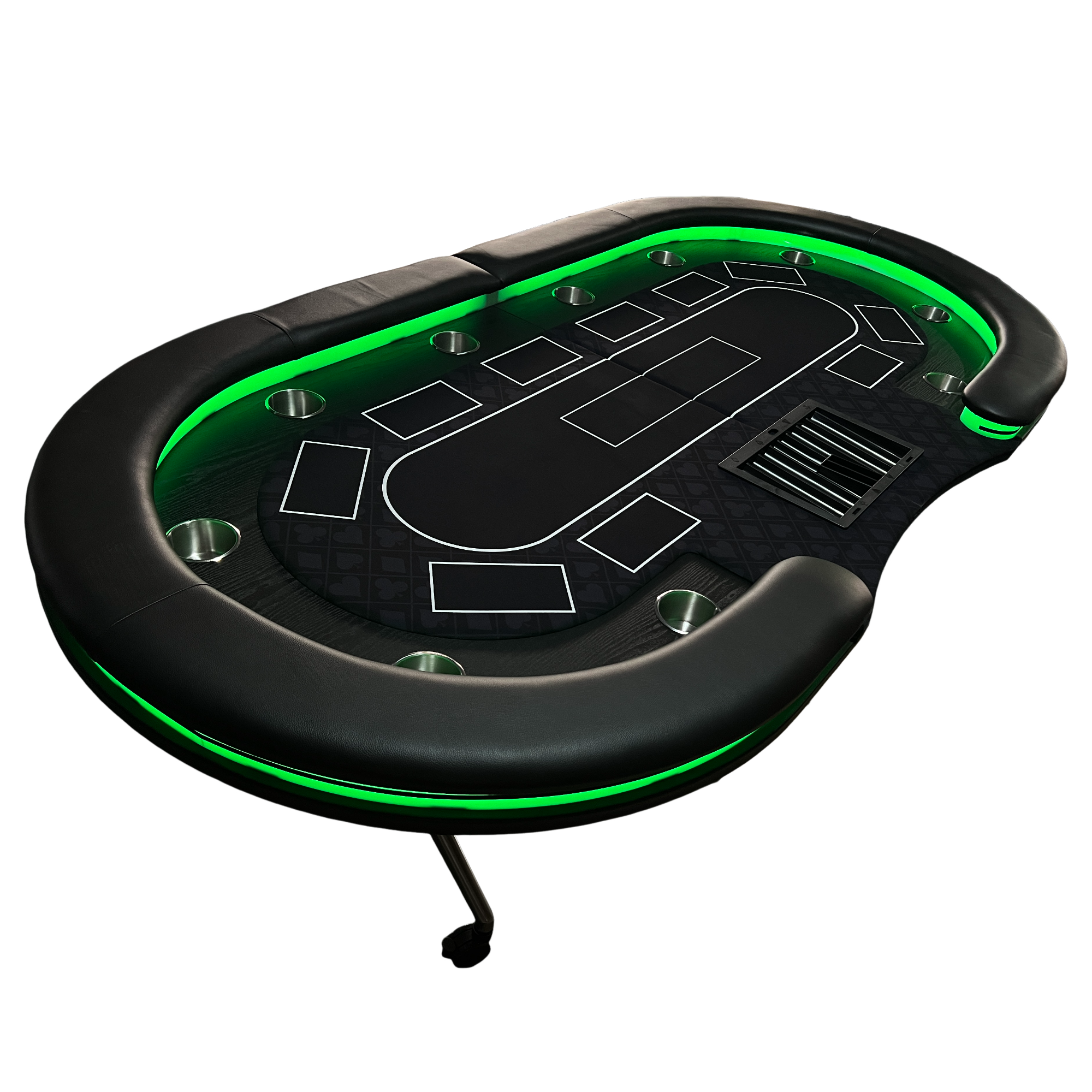 94-Inch Black Foldable Mobile Poker Table with Green LED Lights and Wheeled Legs, Seats 10 Players | Bear Dice