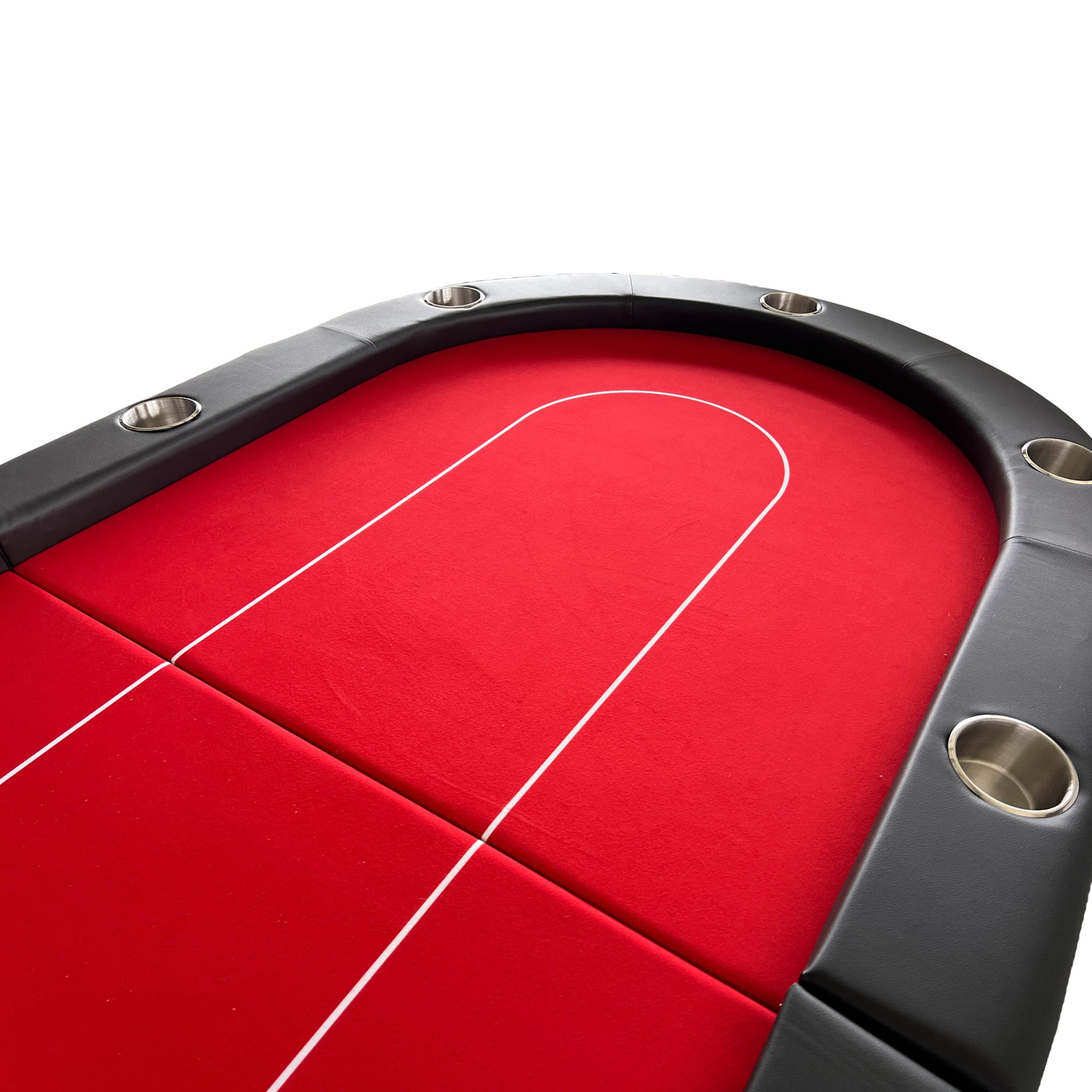 94-inch red felt oval foldable casino poker table with casters, 10 cup holders, and comfortable, thick black armrests | Bear Dice