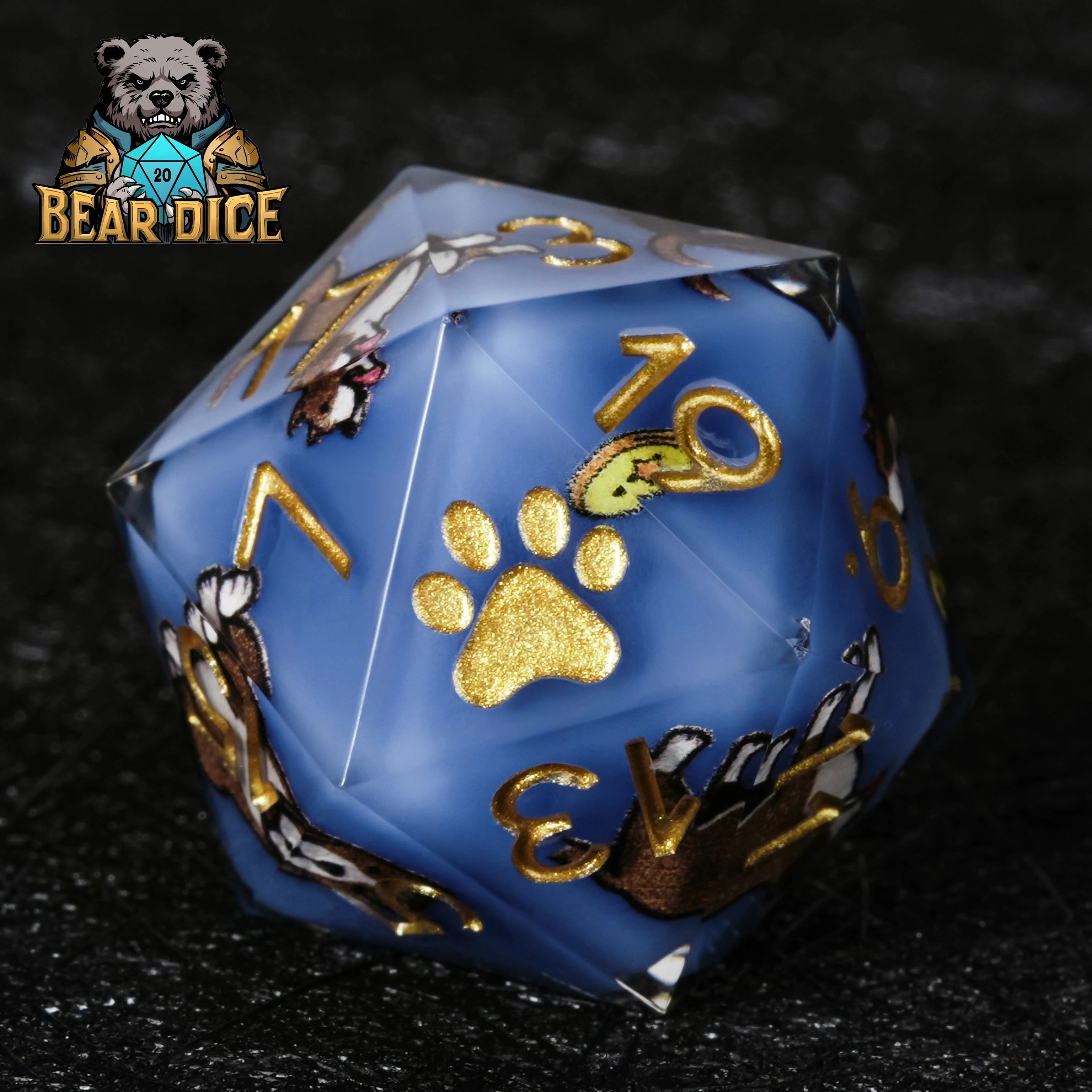 American Pit Bull Blue Resin D20 Dice | D&D RPG Dog Dice