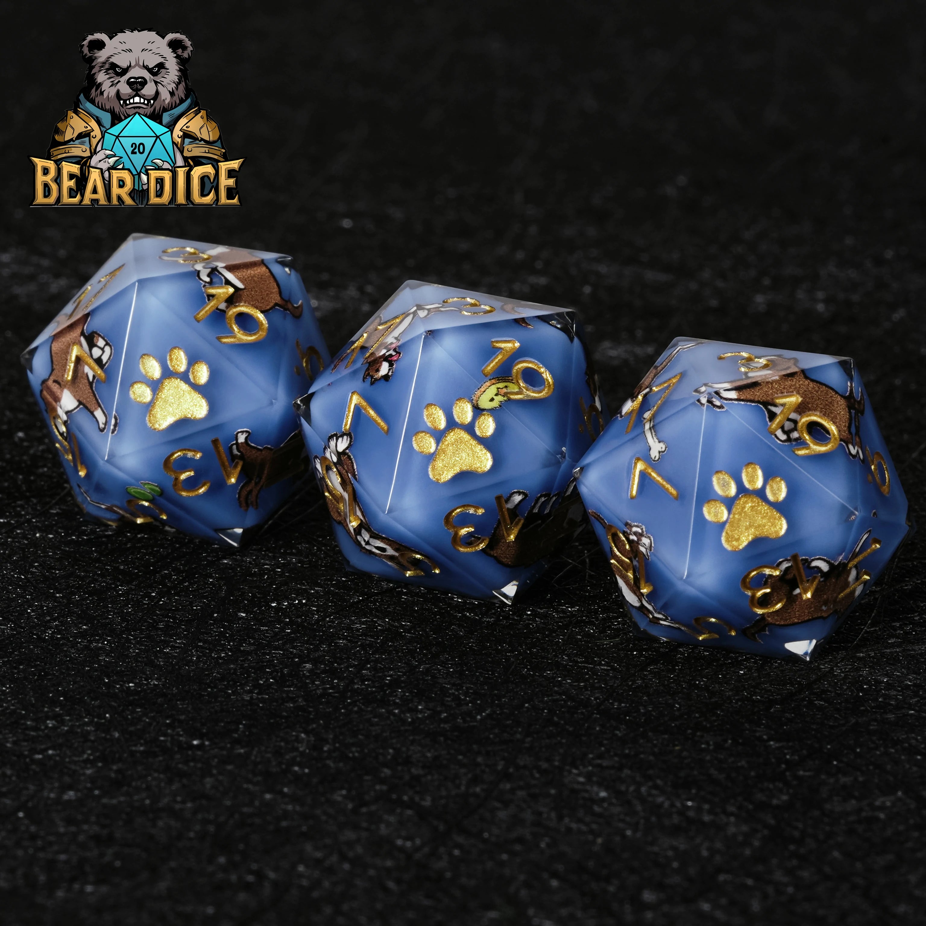 American Pit Bull Blue Resin D20 Dice | D&D RPG Dog Dice