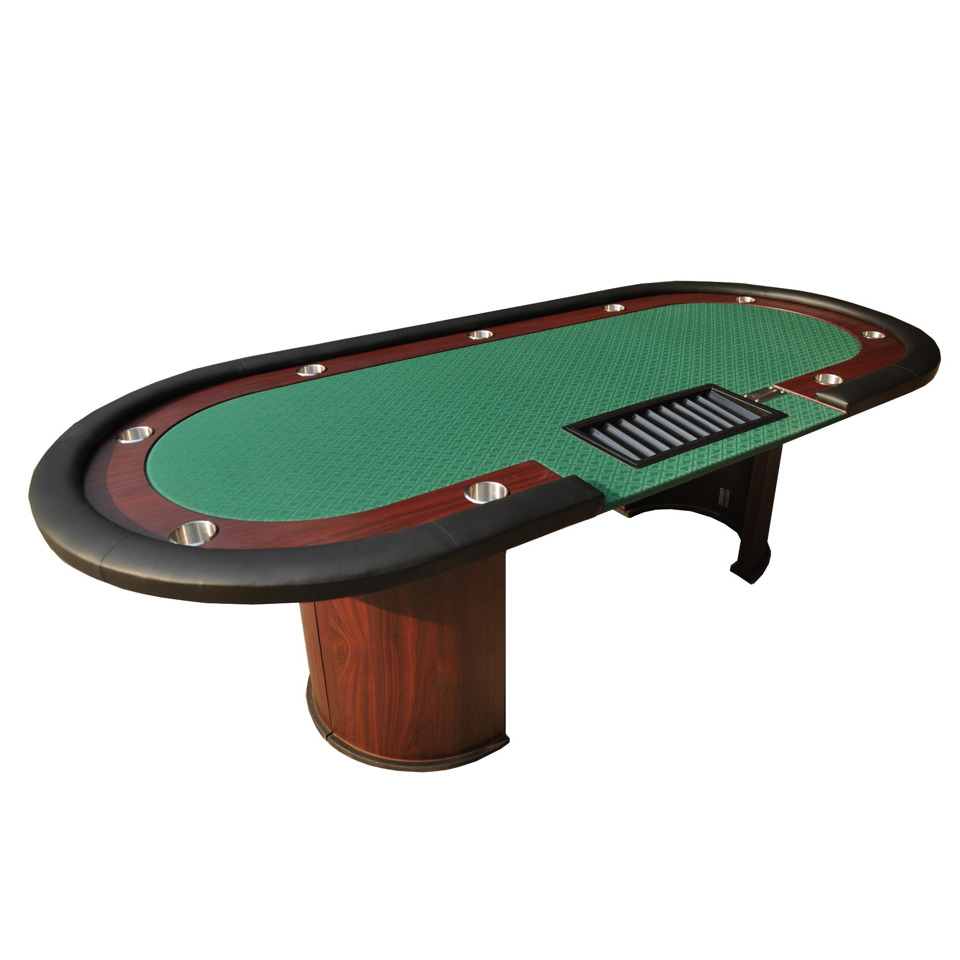 96-Inch Green Oval Wooden Foldable Poker Table with U-Shaped Legs and Chip Tray | Bear Dice