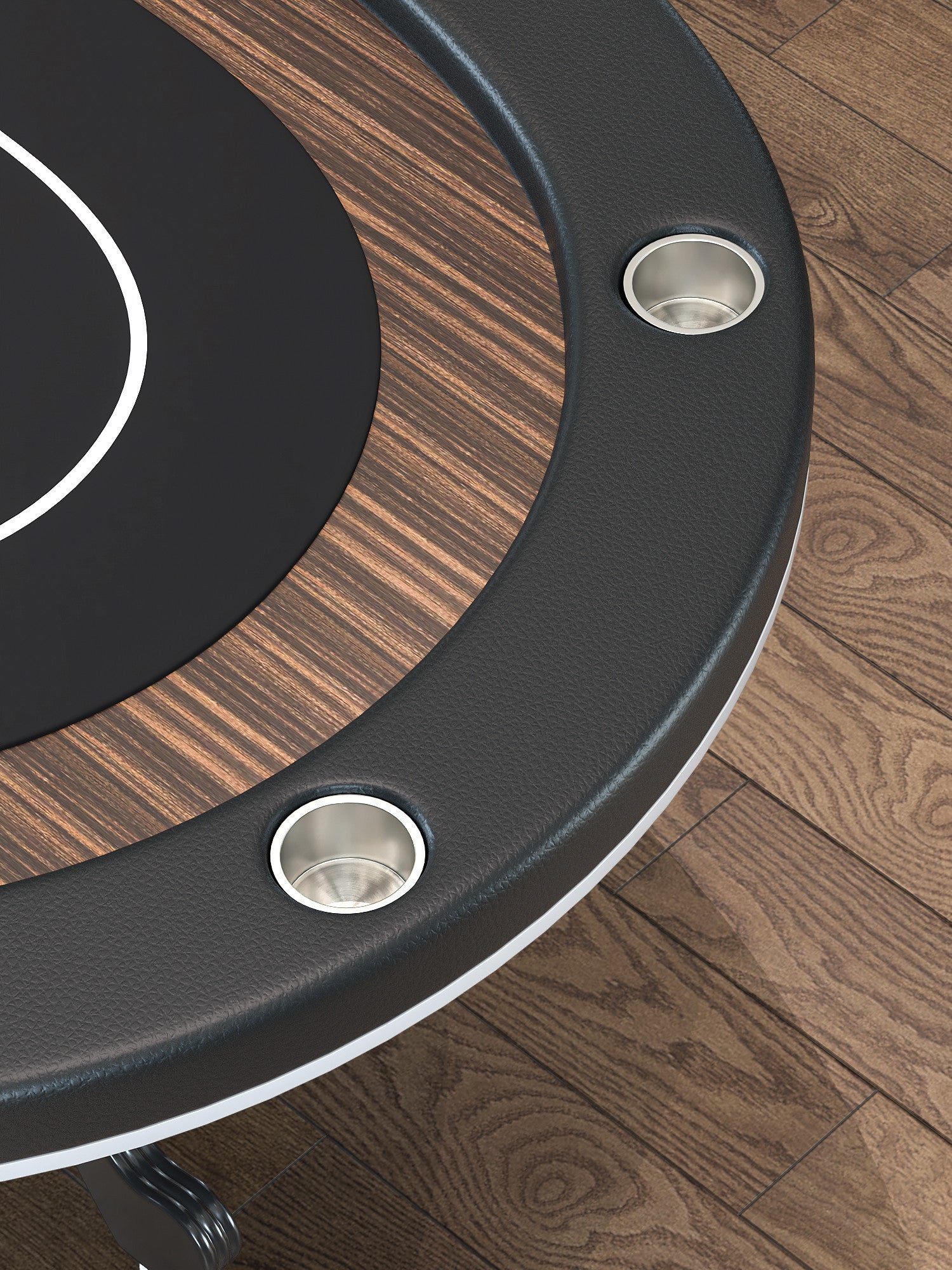 96-inch Black Wooden Texas Hold'em Table – Cup Holder & Chip Tray Close-up | Bear Dice