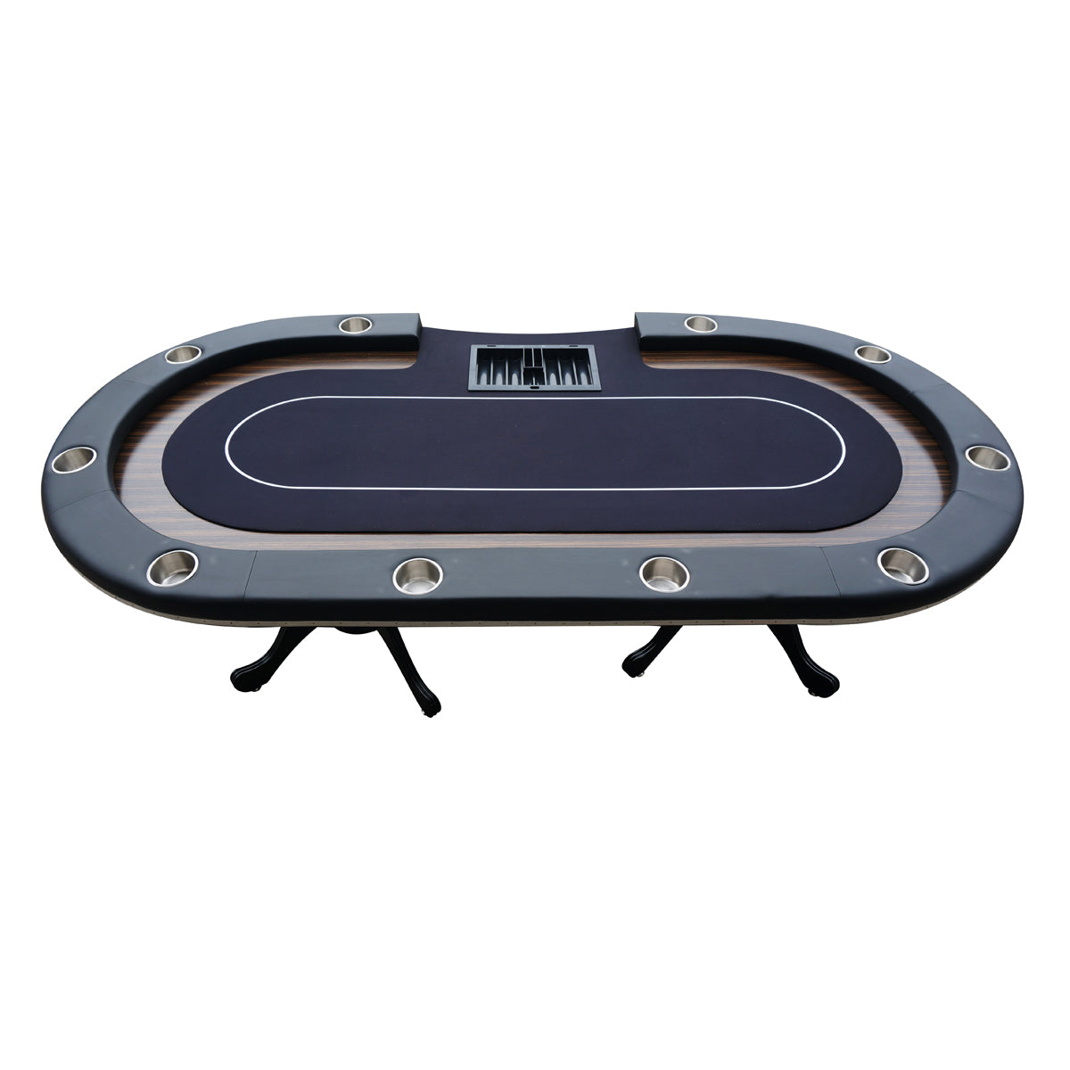 96-inch Black Wooden Texas Hold'em Table – Full Side View | Bear Dice