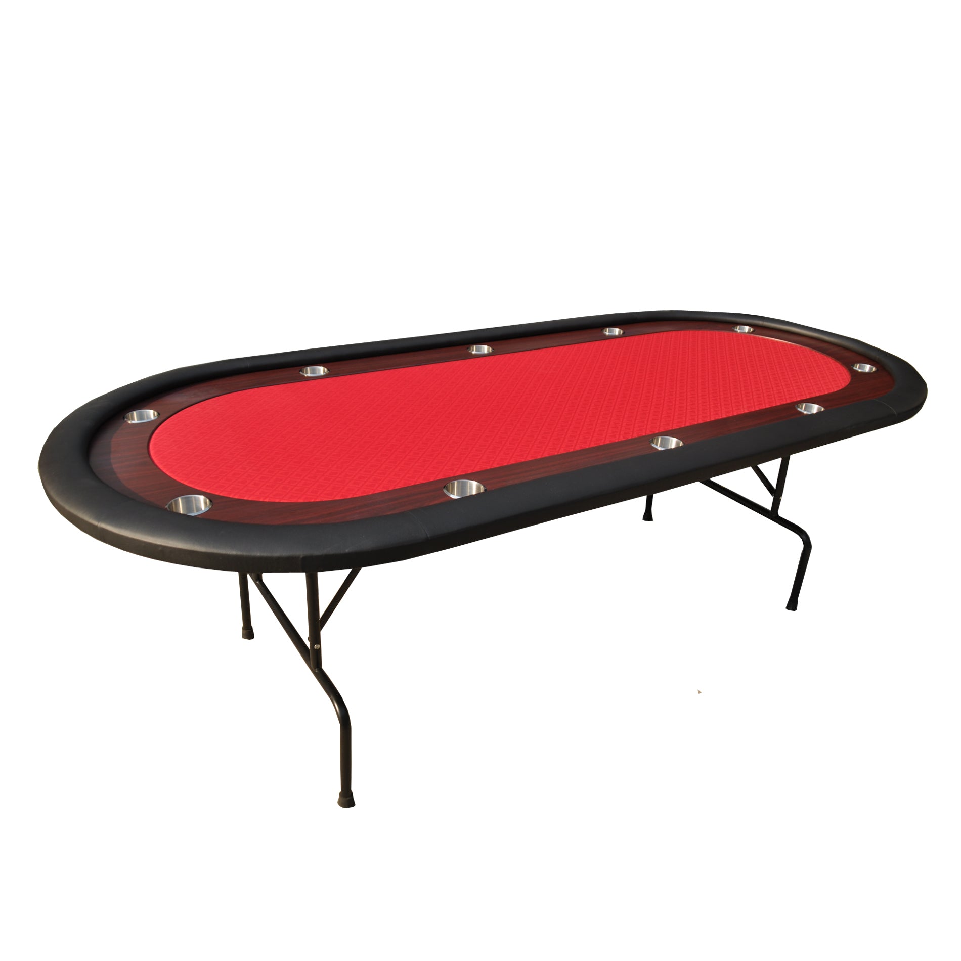 96-Inch Foldable Poker Table – Red Felt Full Side View with Metal Folding Legs | Bear Dice