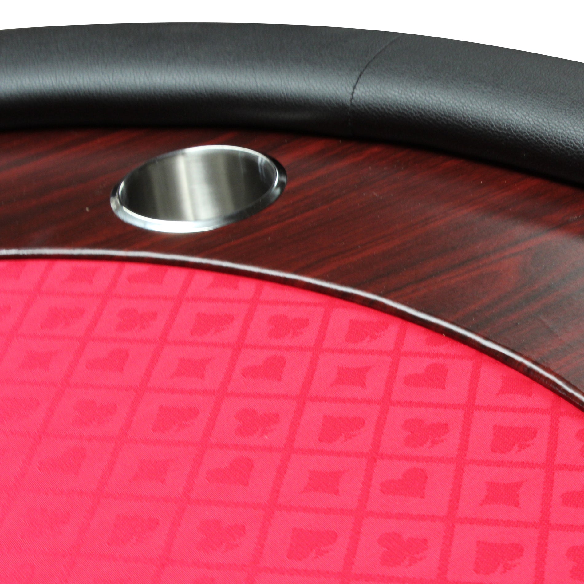 96-Inch Foldable Poker Table – Stainless Steel Cup Holder in Racetrack Close-up | Bear Dice