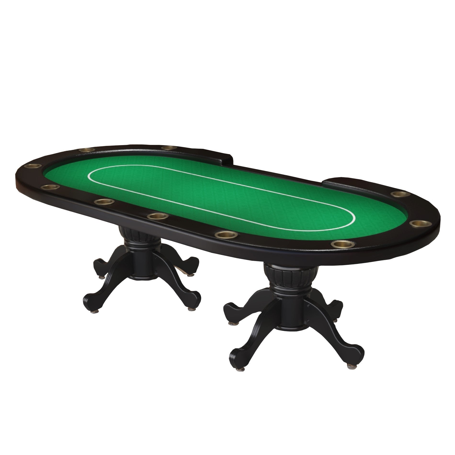 96-Inch Oval 10-Player Wooden Texas Hold'em Poker Table with Green Felt – Full Side View with Carved Wood Legs | Bear Dice