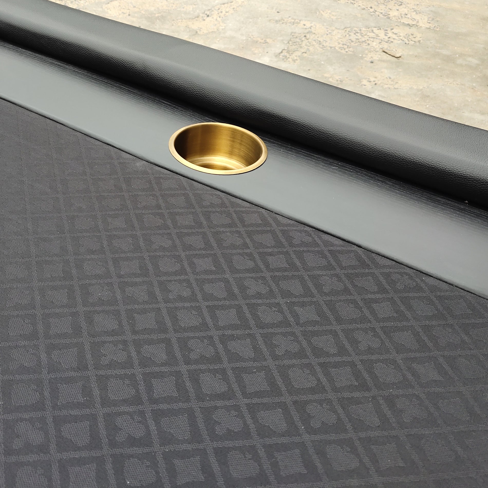 96-Inch Oval Poker Table with Waterproof Black Felt – Built-in Chip Tray Close-up | Bear Dice