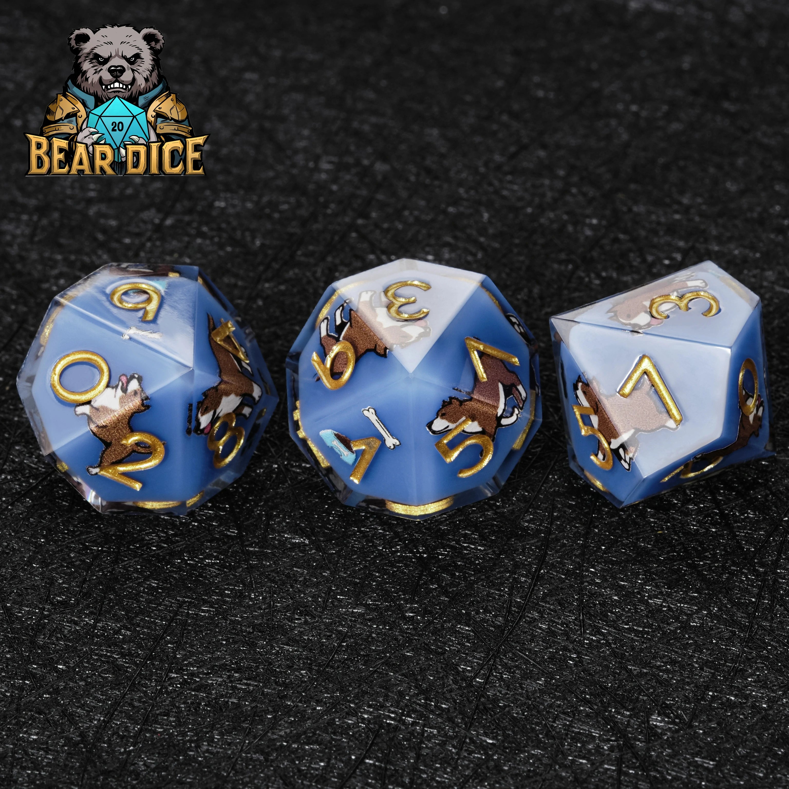 American Pit Bull Blue Resin D10 Dice | D&D RPG Dog Dice