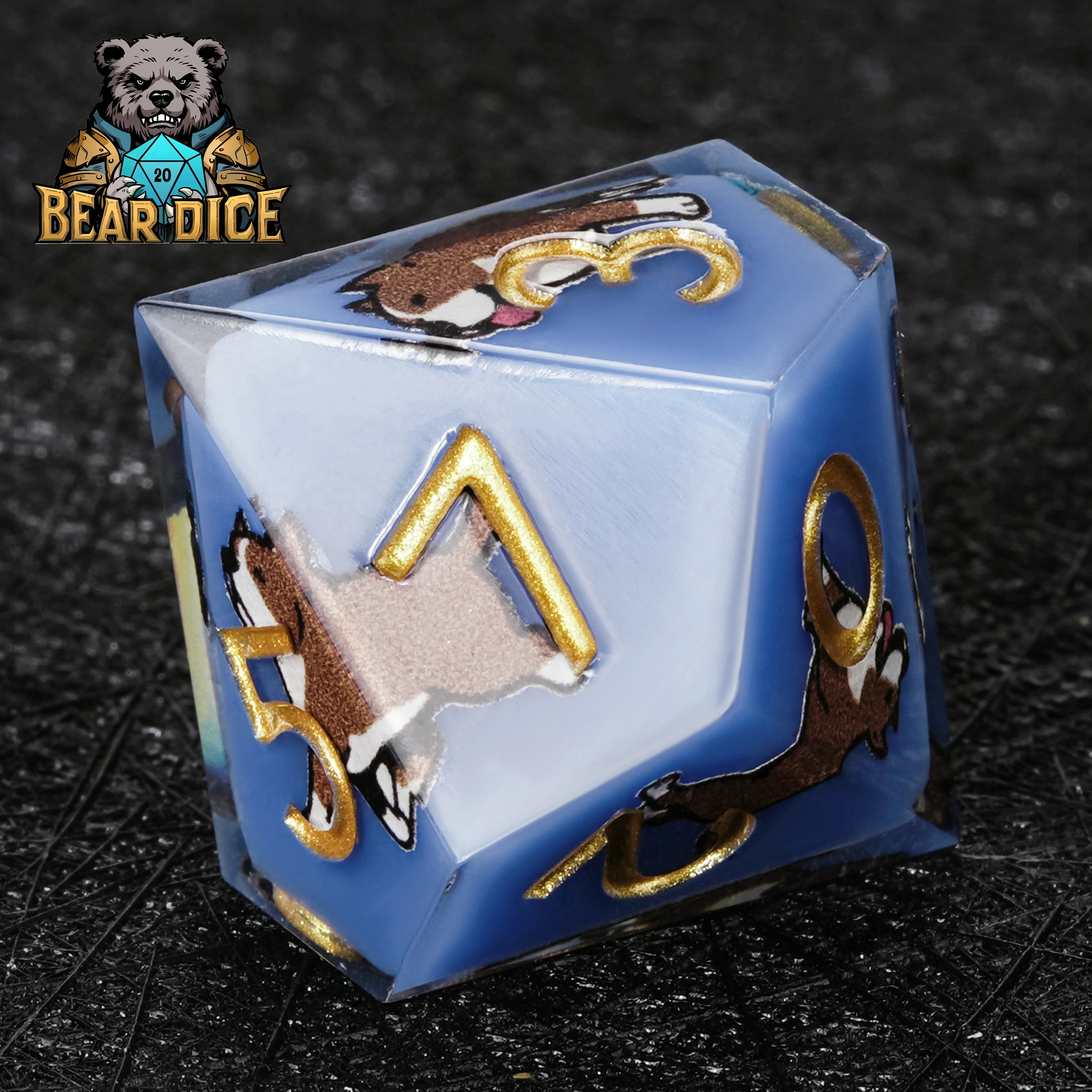 American Pit Bull Blue Resin D10 Dice | D&D RPG Dog Dice
