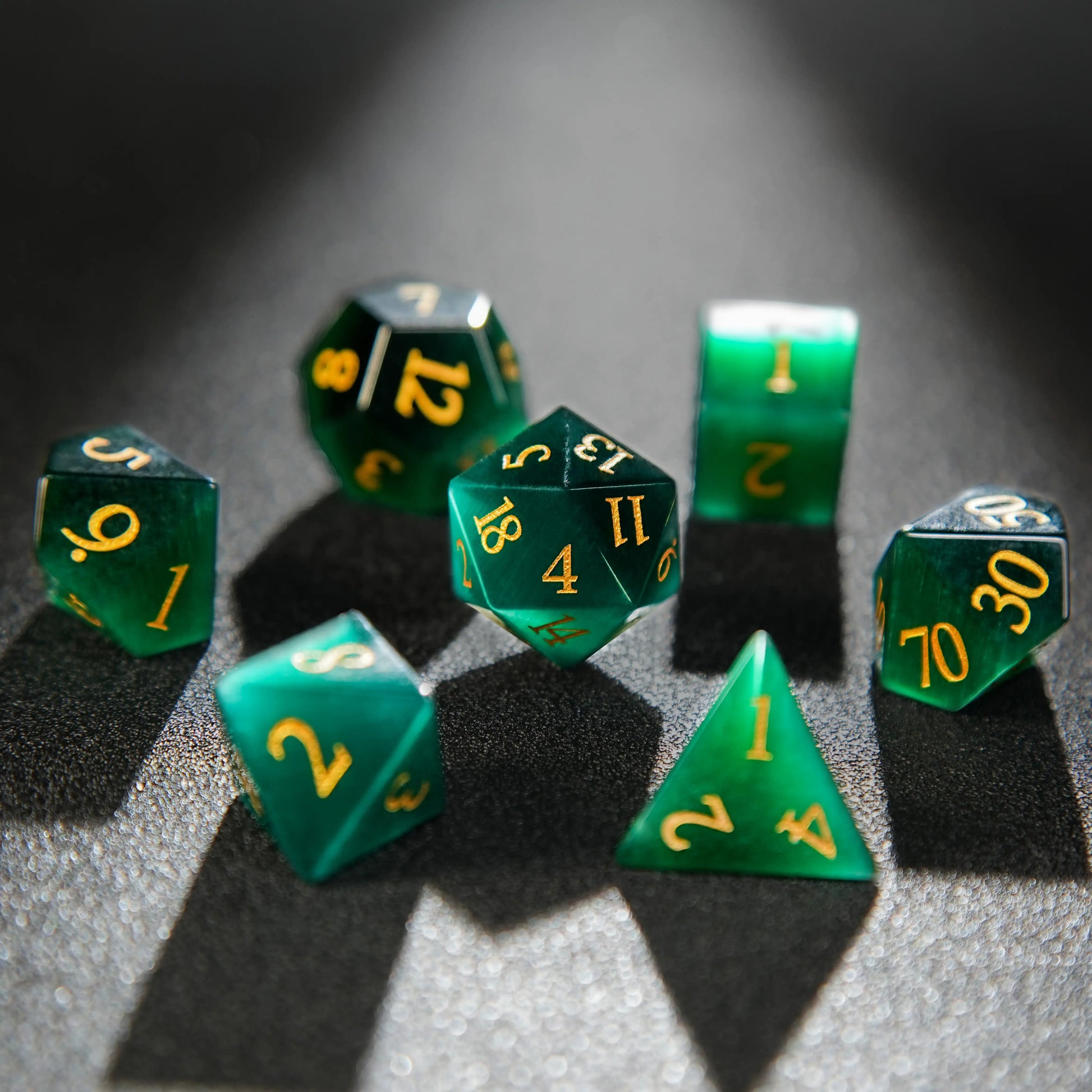 Dwarf Artisan - Emerald Gemstone DND Dice Set + Gold Numbers | Bear Dice