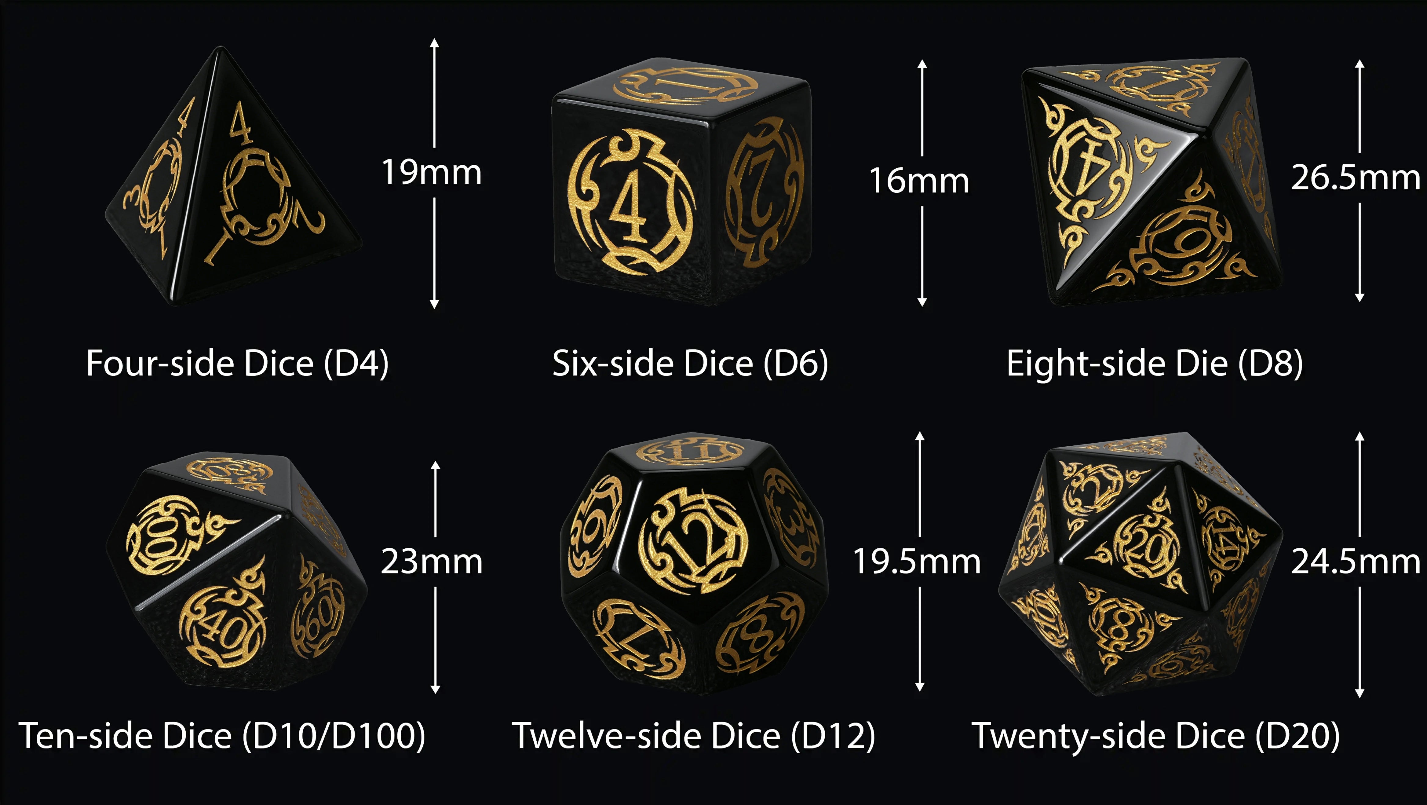 Flame Rune Obsidian Dice Set