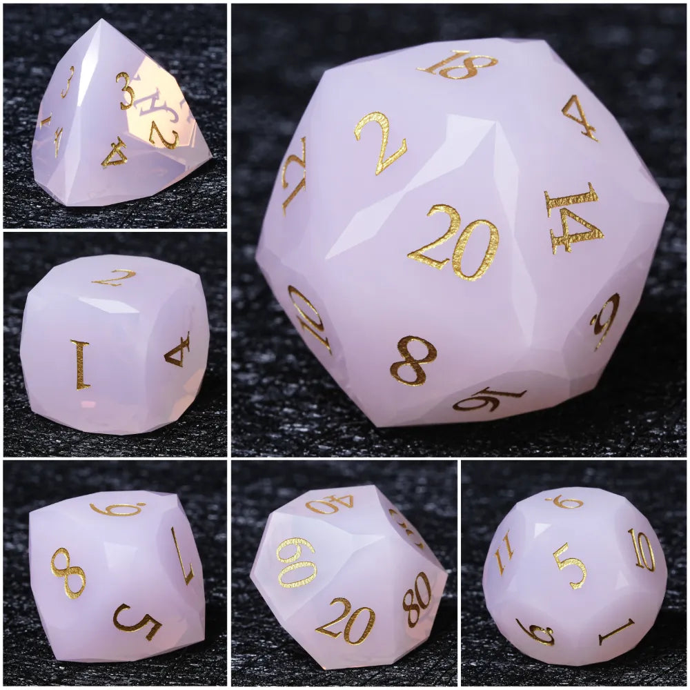 DND Dice - Rose Quartz Gemstone Multi-Sided Dice Set