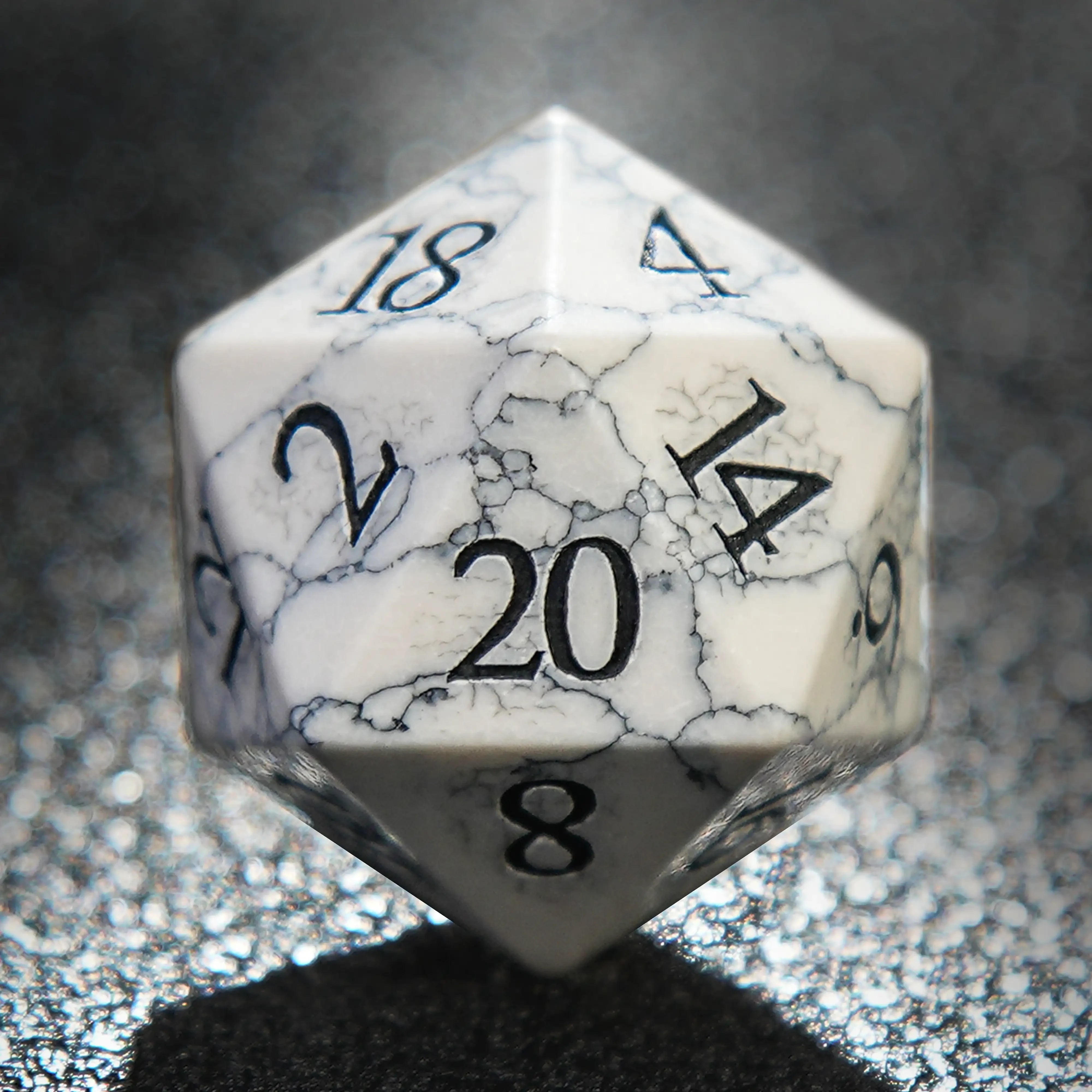 White Turquoise (Howlite) Gemstone Dice Set with Black Veining & Numbers