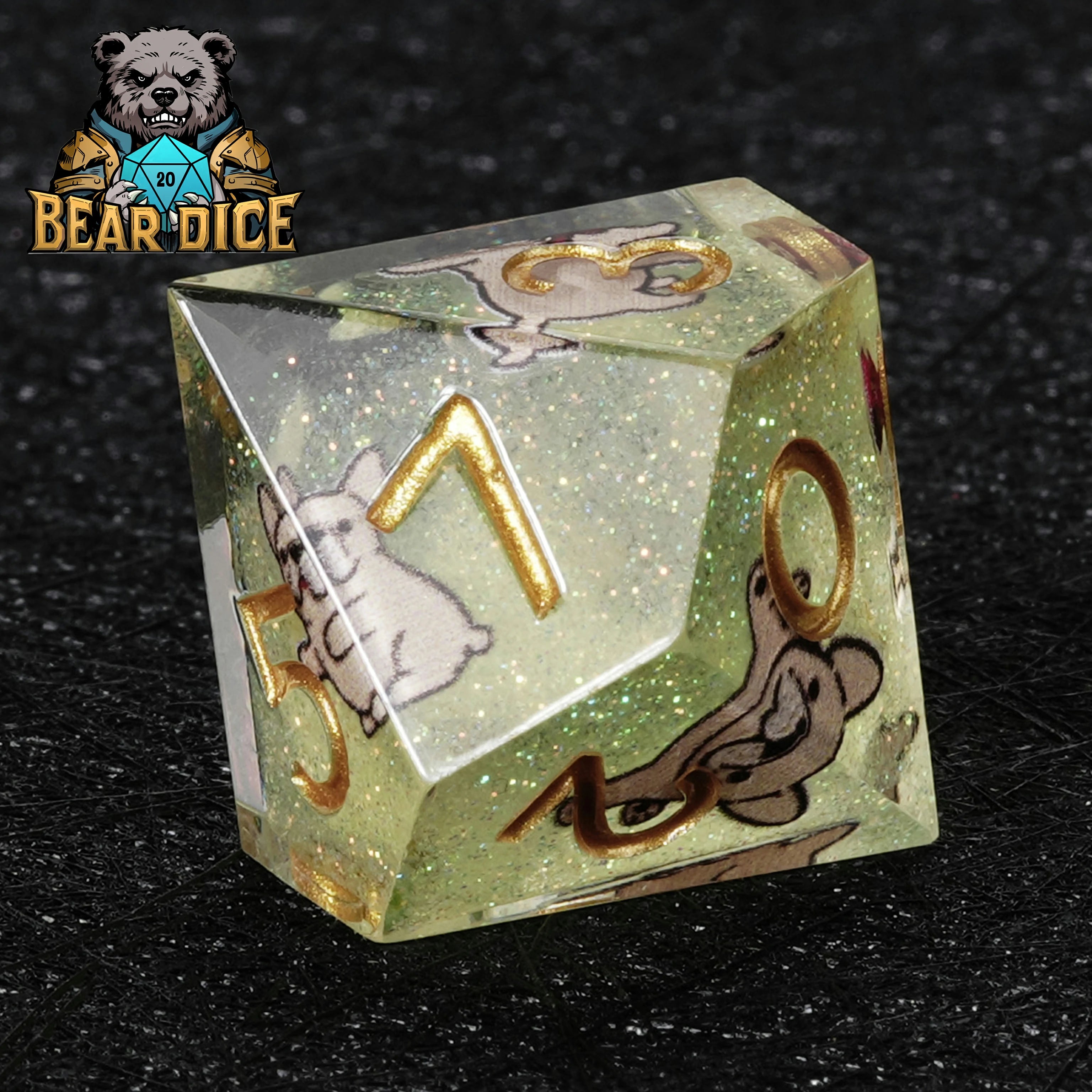 Bulldog Green Glitter Resin D10 Dice | D&D RPG Single Die