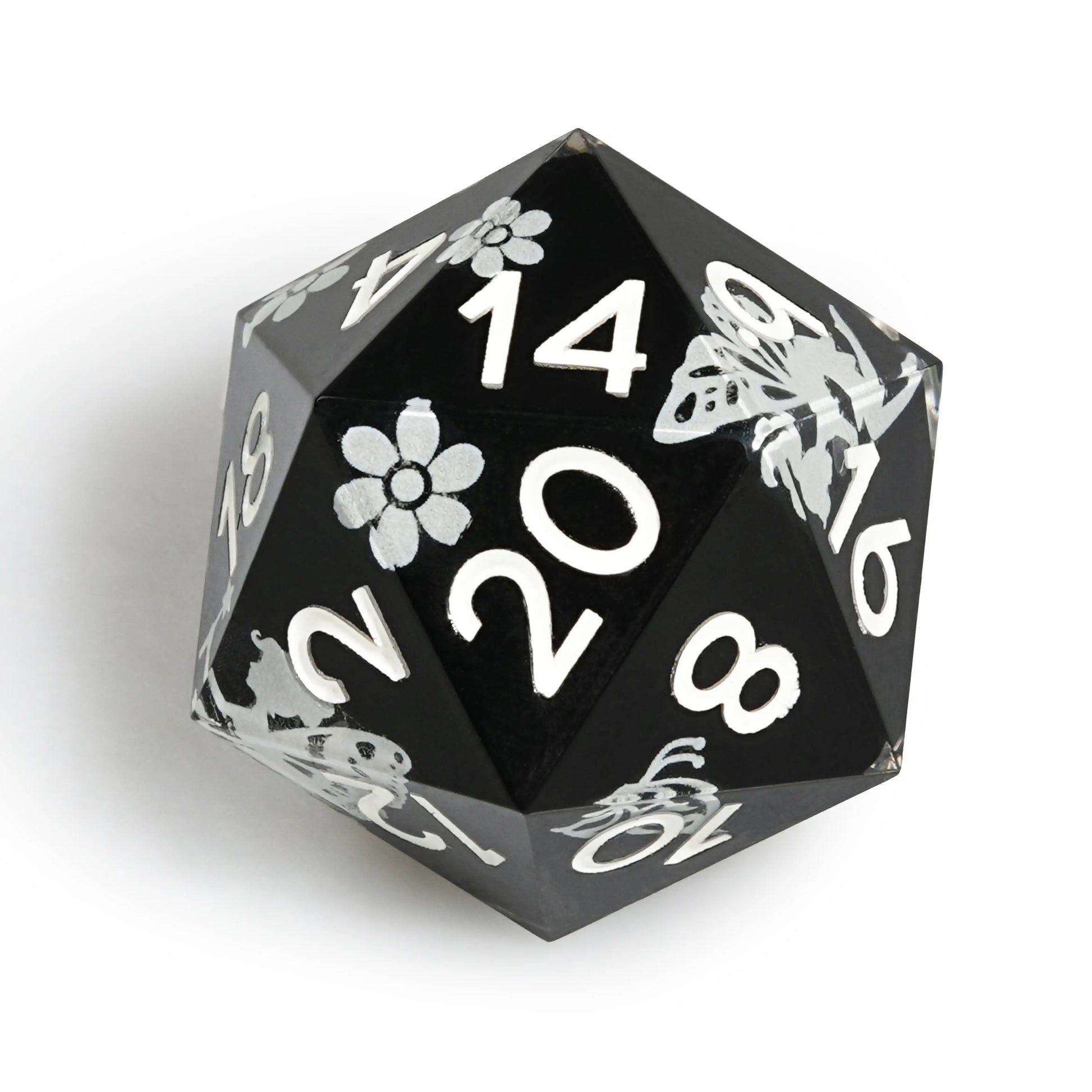 Unique cool luminous dnd dice: black resin butterfly flower fluorescent green 20 Sided Dice | Bear Dice