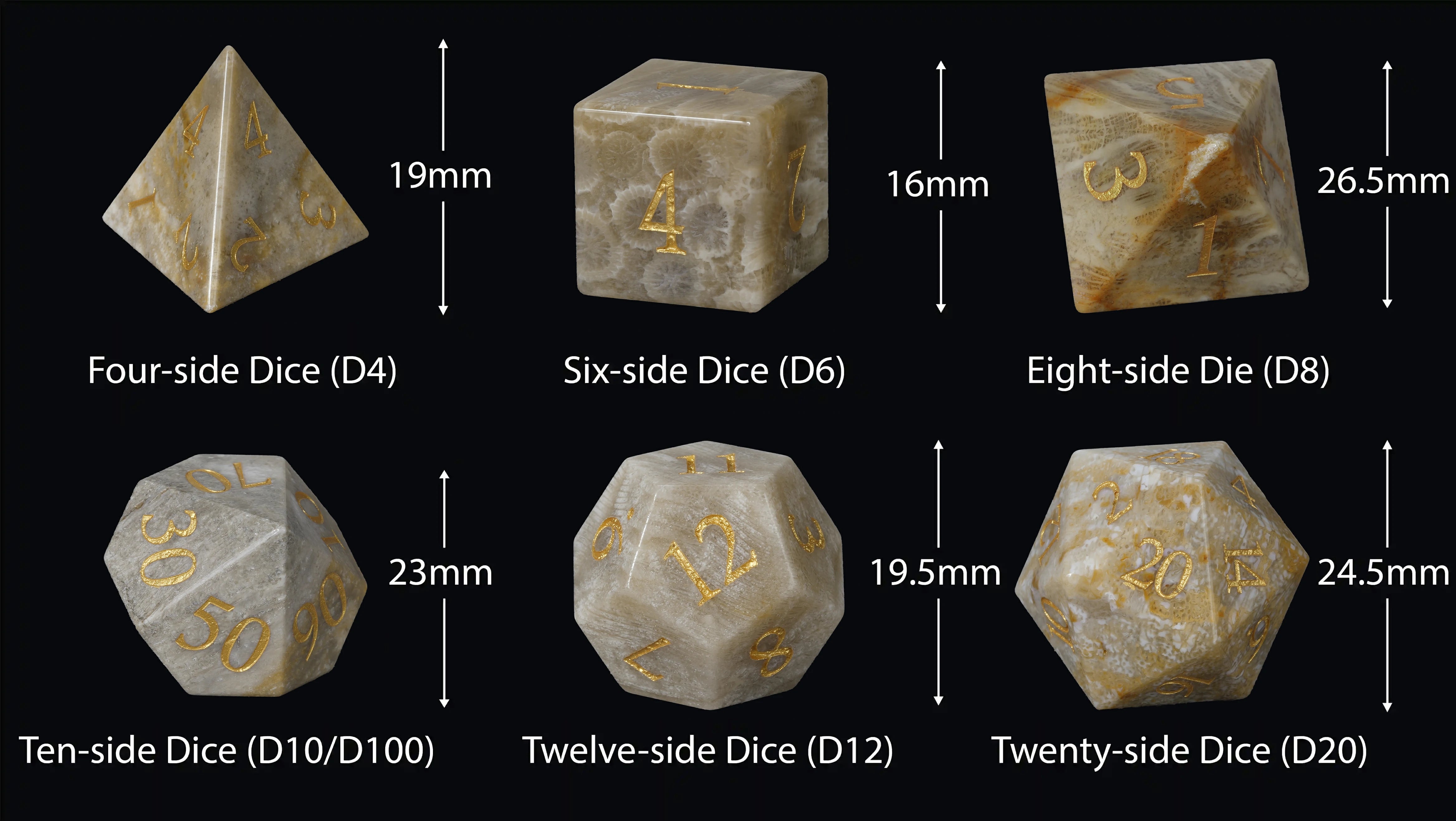 Chrysanthemum Stone DND Gemstone Dice Set
