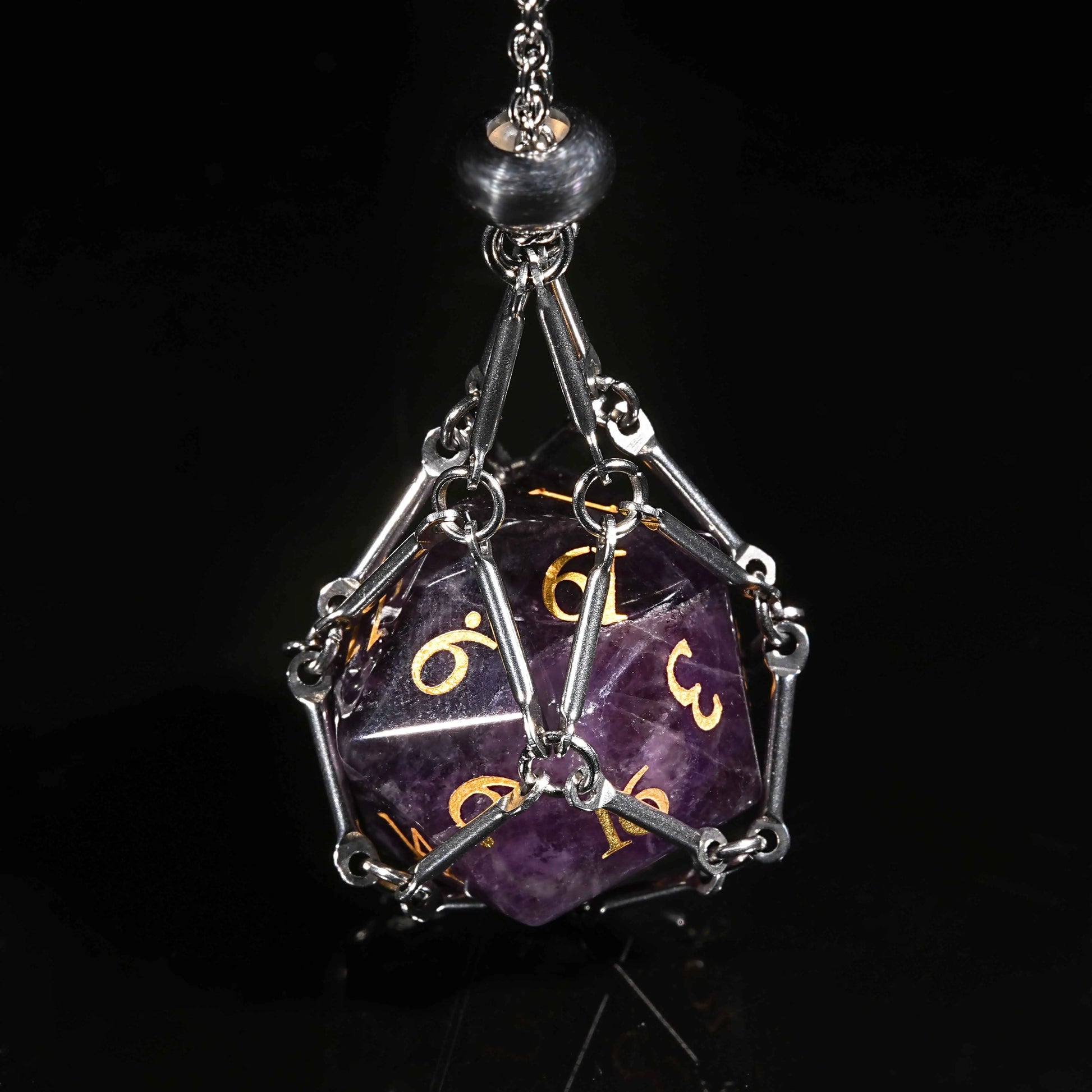 Druid - Amethyst D&D Gemstone D20 Dice + Gold Numbers | Bear Dice