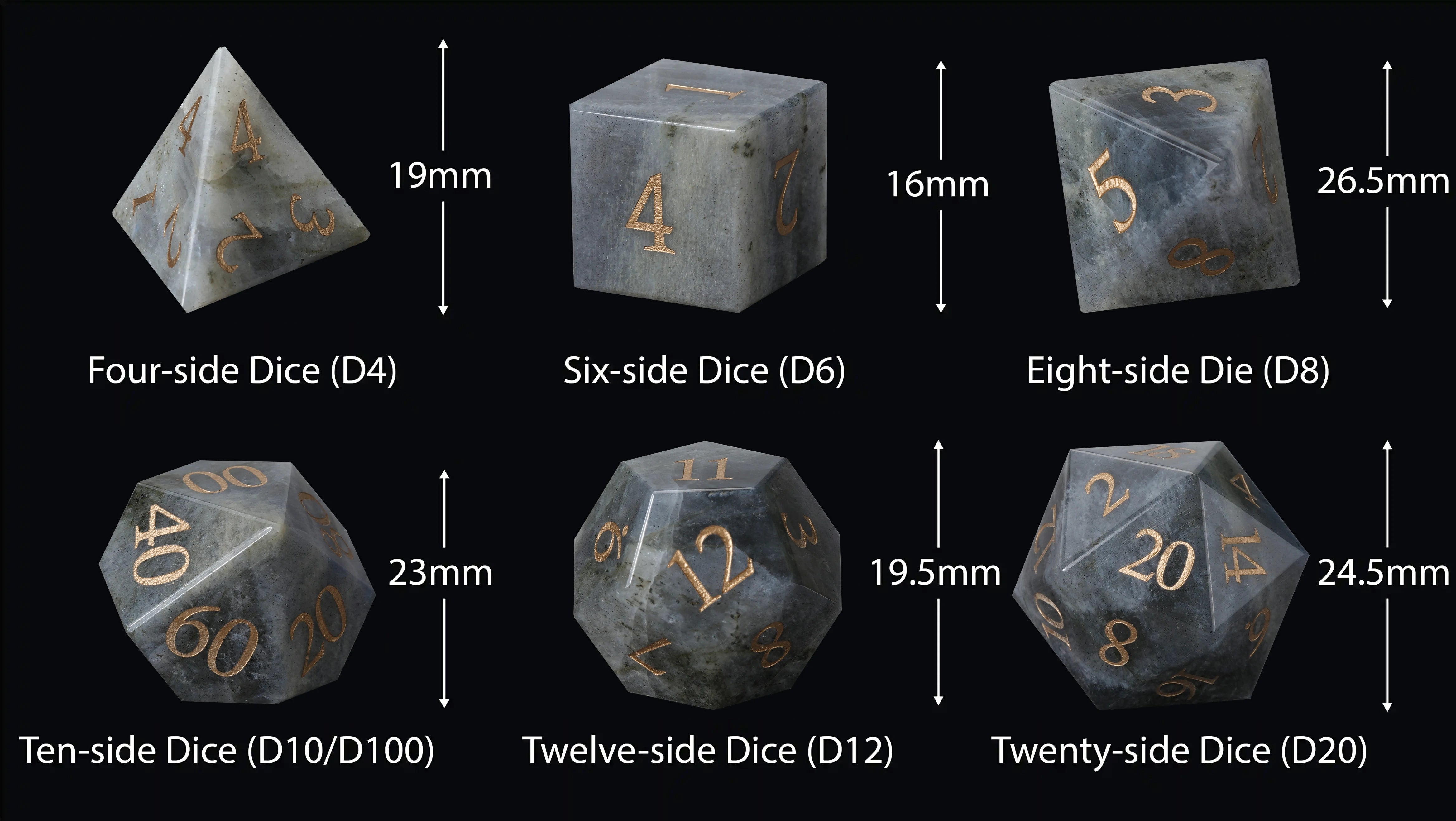 Grey Multi-Faceted Gemstone Dice