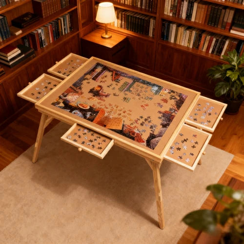 27-inch Tall Wooden Folding Game Table with Puzzle Sandbox