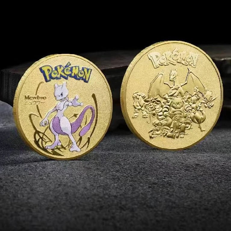 A detailed look at the front and back of the Pokémon Trading Card Game Gold Coin Set. The front features classic, colorful Pokémon characters, while the back displays a collection of eight classic Pokémon characters. | Bear Dice