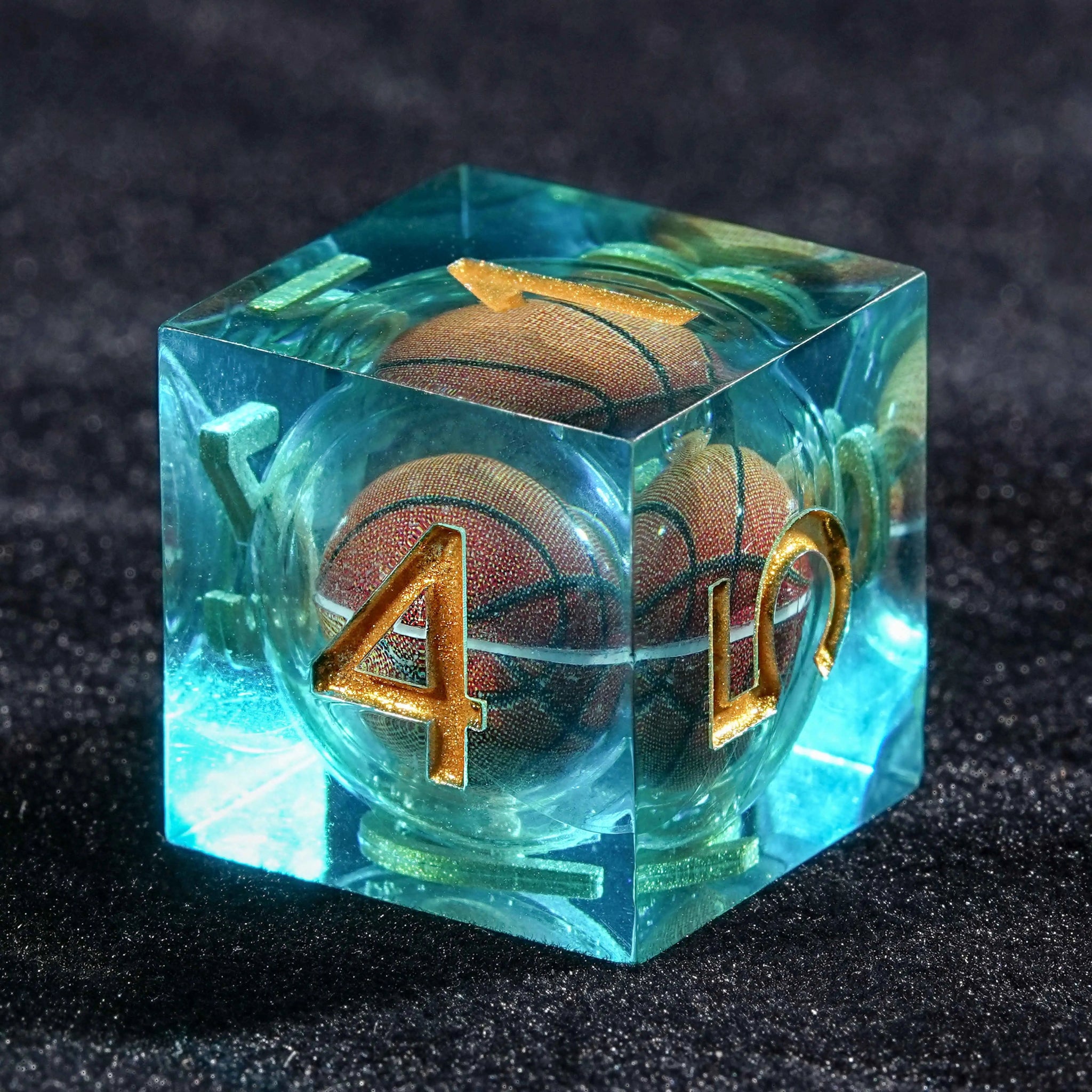 Aqua blue transparent resin round basketball core DND D6 dice | Bear Dice