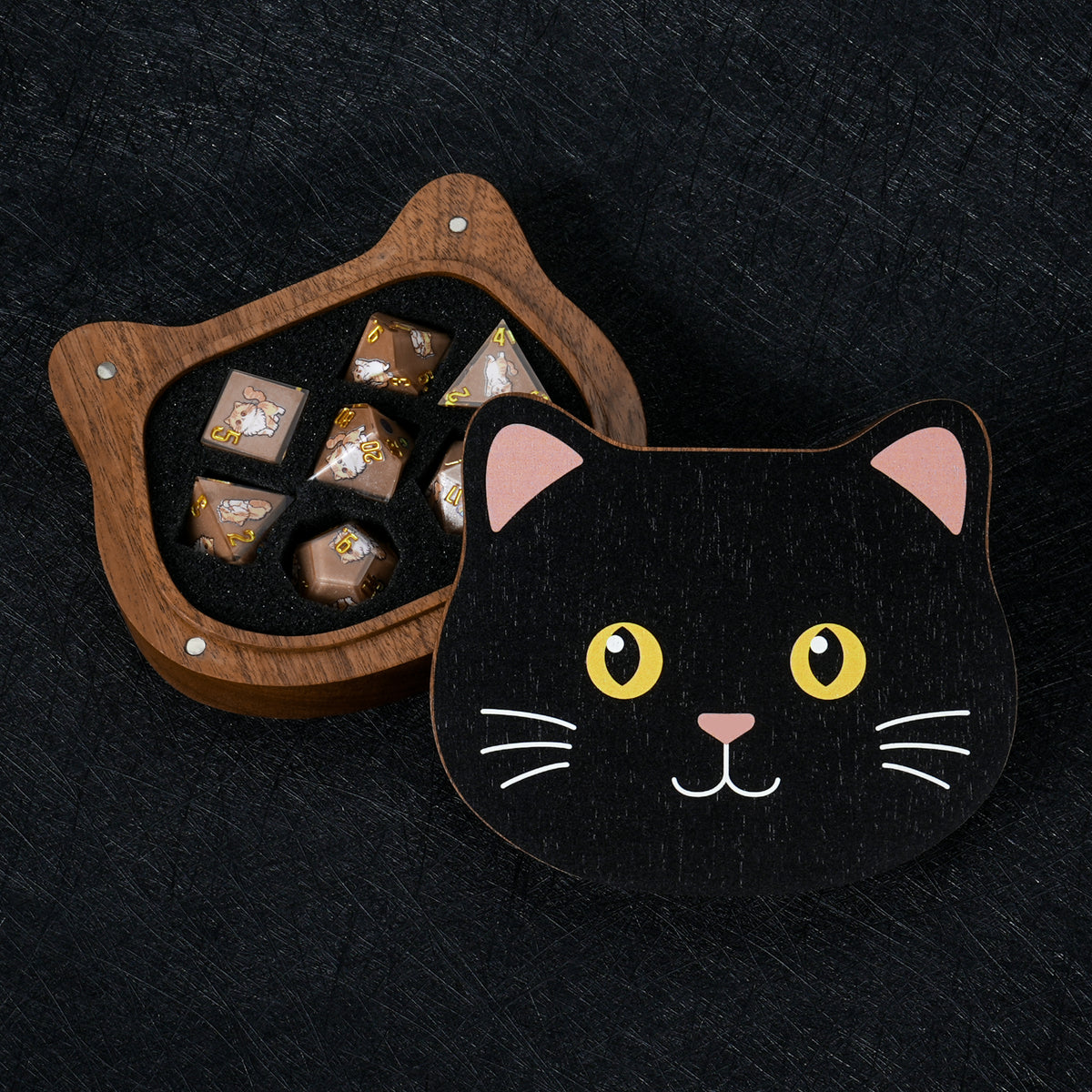 Cute Cat-Themed Wooden Dice Box