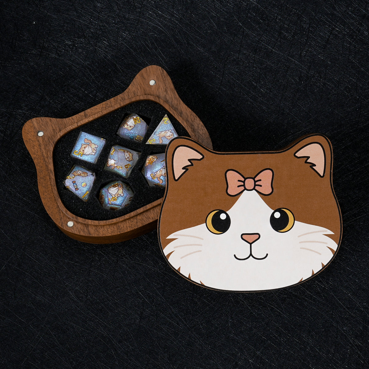 Cute Cat-Themed Wooden Dice Box