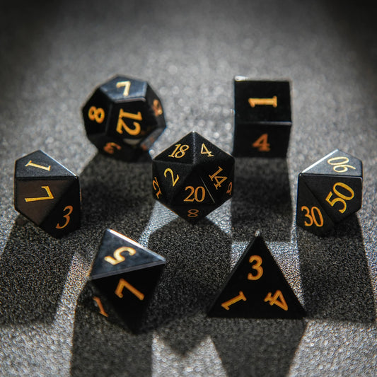 Dark Magic - Obsidian D&D Dice Set + Gold Numbers | Bear Dice