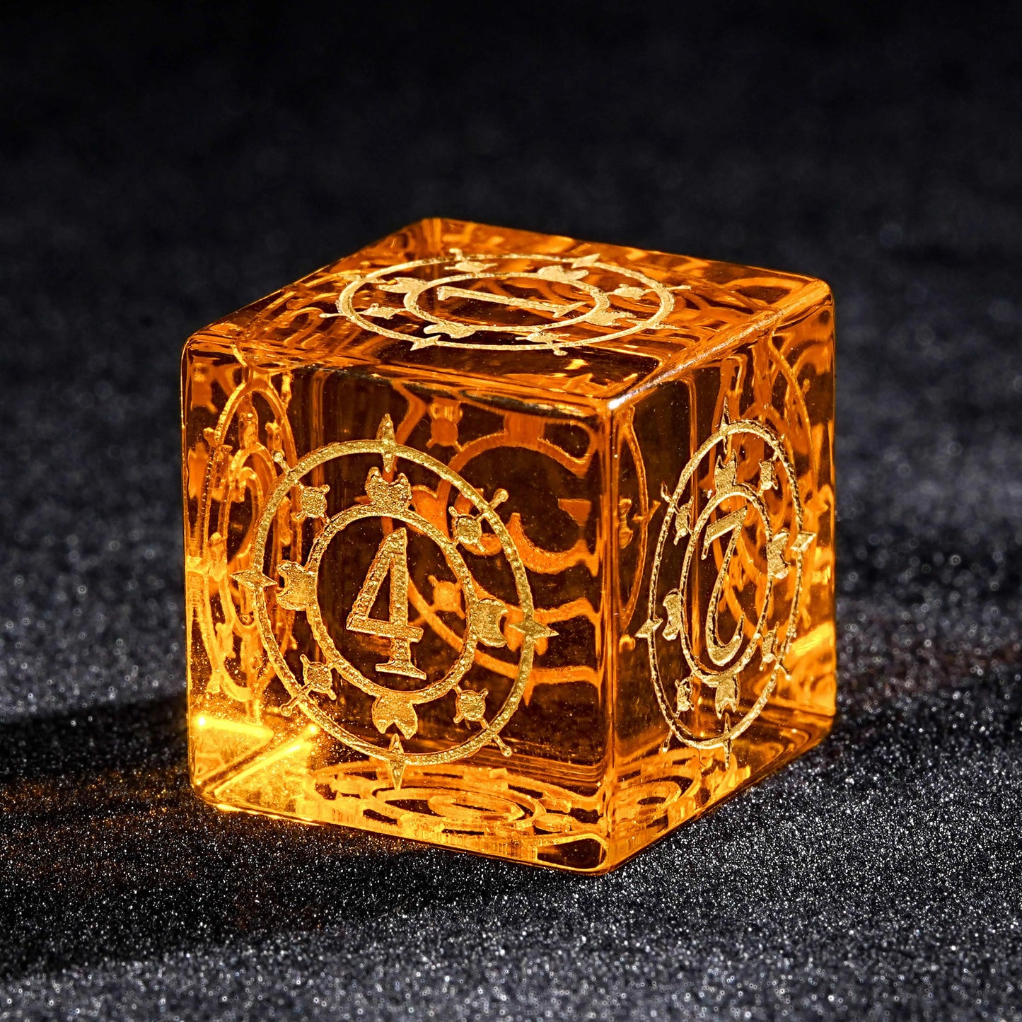 Orange glass astrology pattern D&D D6 dice | Bear Dice