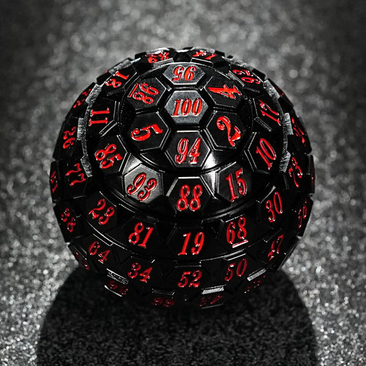 Black Acrylic D100 Dice with Red Numbers | Bear Dice
