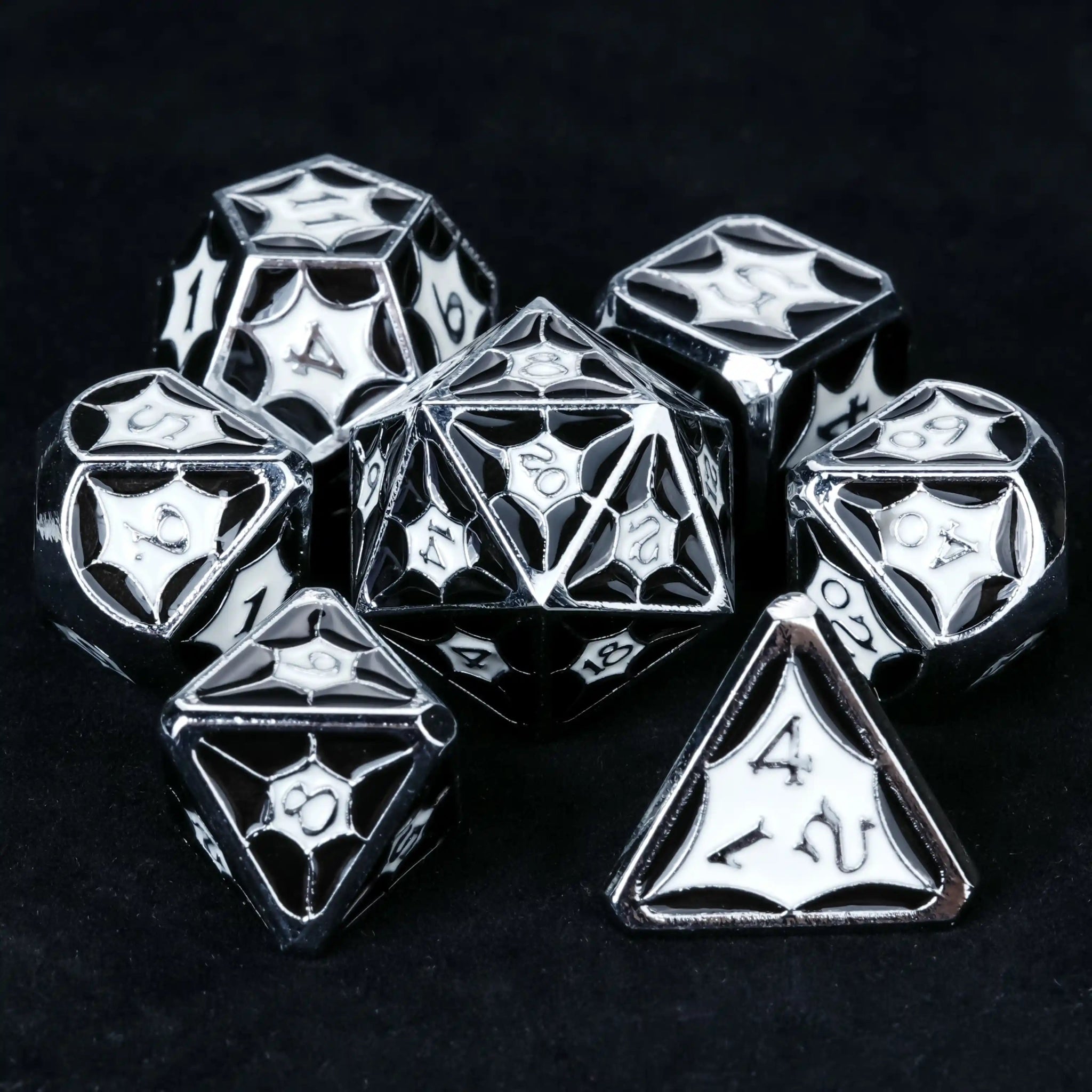 Black and white metallic DND Dice set from the StarCraft series | Bear Dice