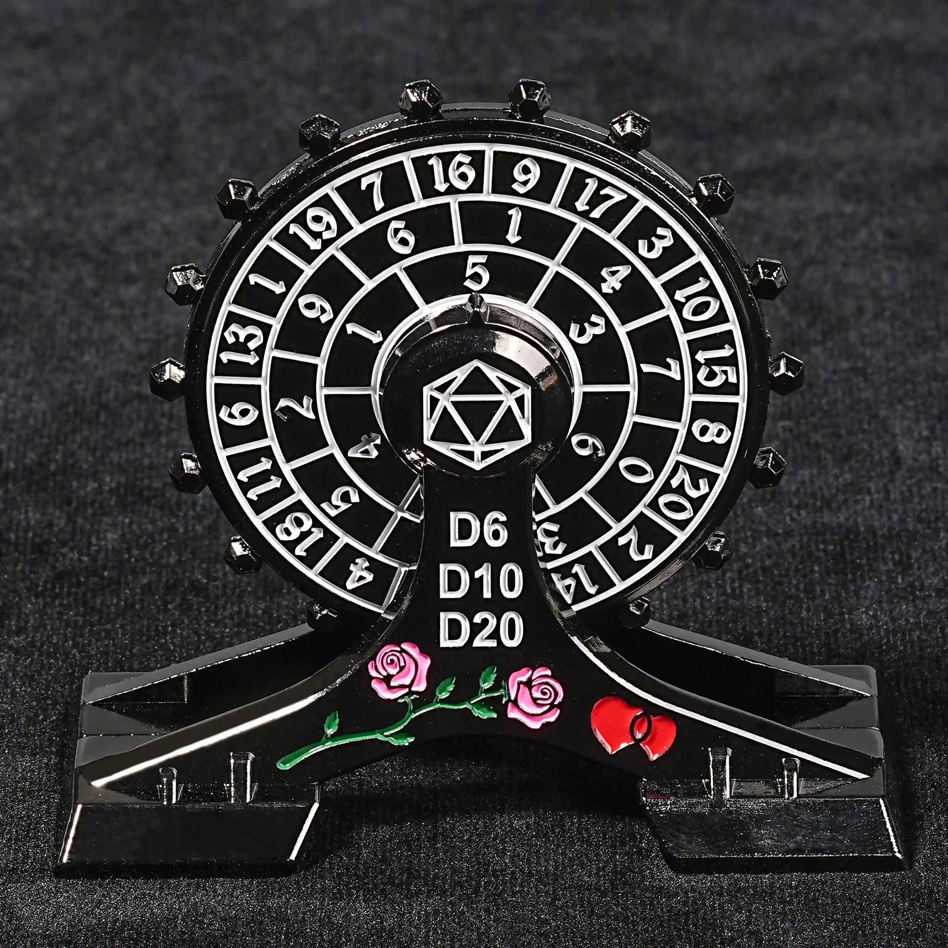 Black nickel metal ferris wheel roulette dice with white numbers, unique dice spinner | Bear Dice