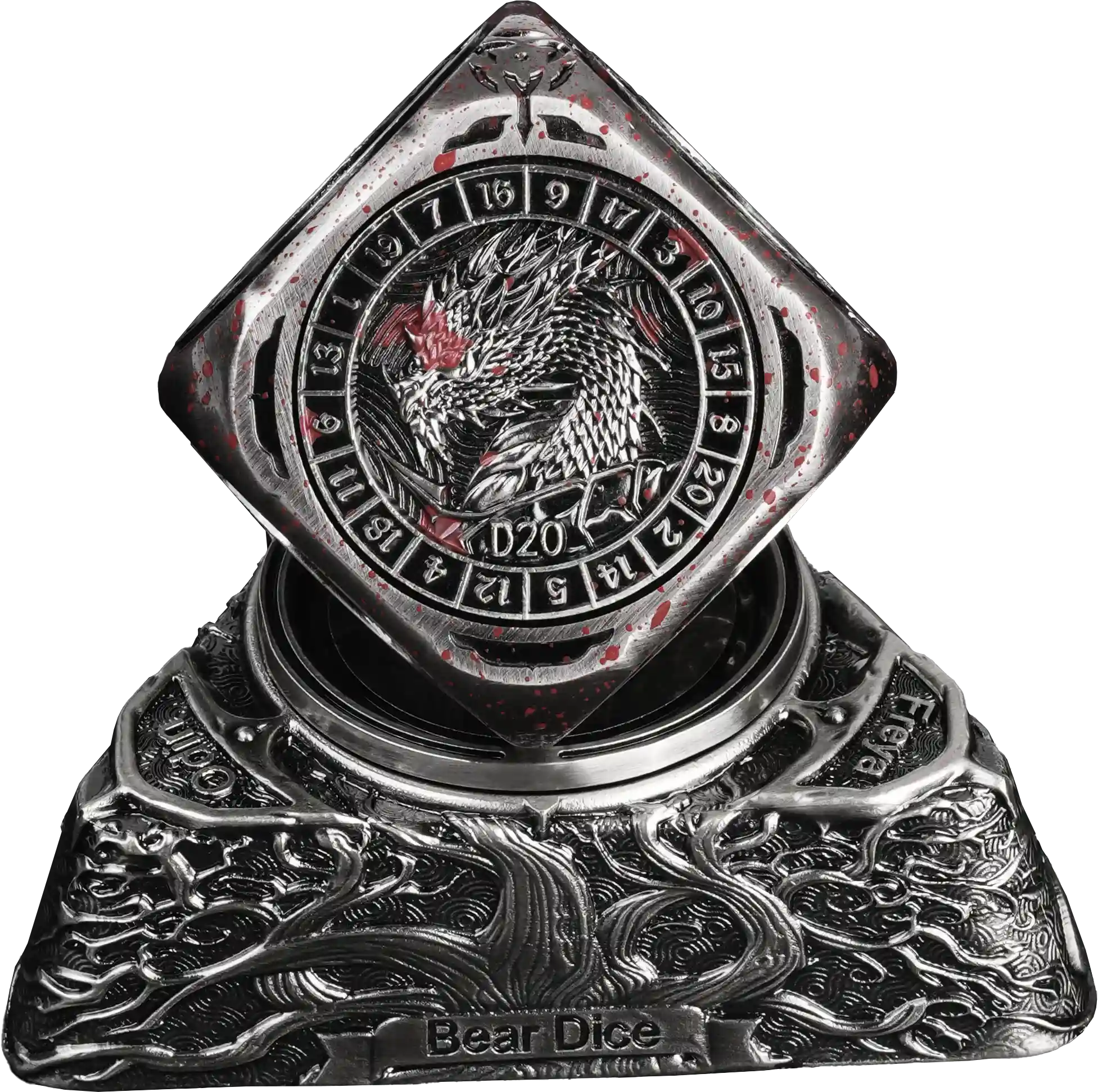 Kickstarter Dice - Bloodstained 7-in-1 Unique Metal D6 Spinning Dice with Antique Nickel Base | Bear Dice