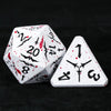 Bloodstained White Metallic Flat-Horned Eagle and Sword Series DND D20 and D4 Dice, Black Numbers | Bear Dice
