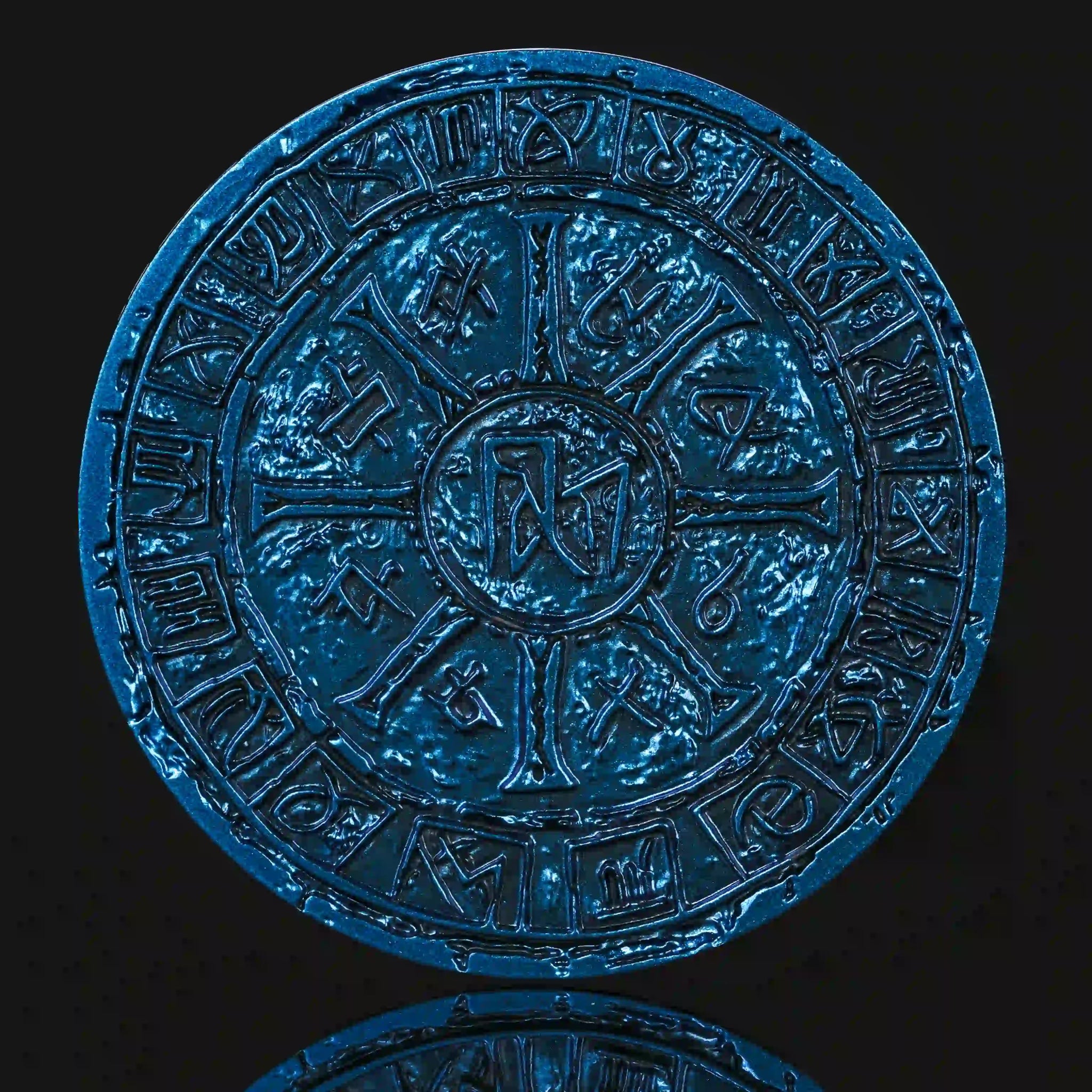 Unique Dice Spinner - Blue 7-in-1 Metal 3D Embossed Dragon DND Spinner Reverse View: Engraved with Intricate Rune Arrays | Bear Dice