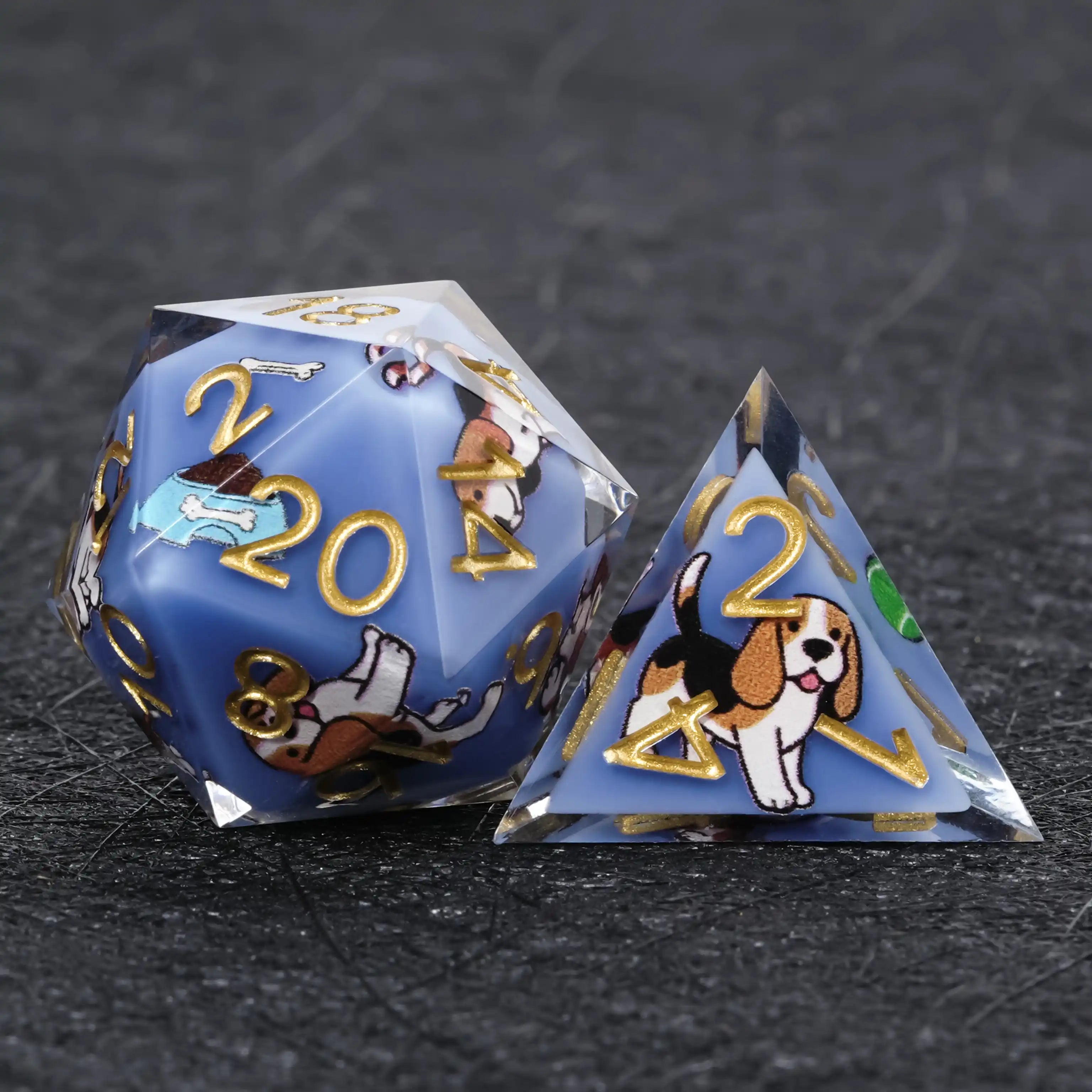 Kickstarter Dice – Blue Resin Beagle DND D20 and D4 Dice | Bear Dice