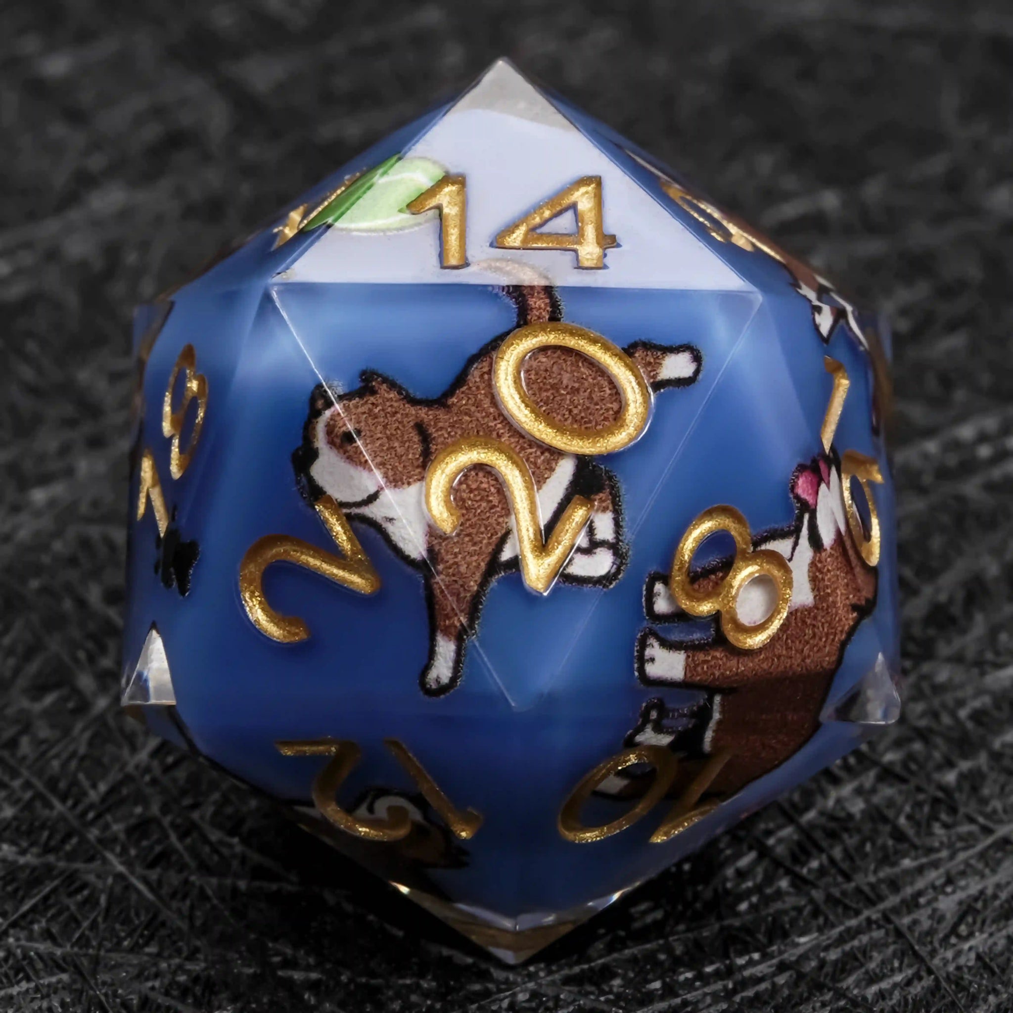 Kickstarter Dice – Blue Resin Pit Bull DND D20 Dice with Gold Numbers | Bear Dice