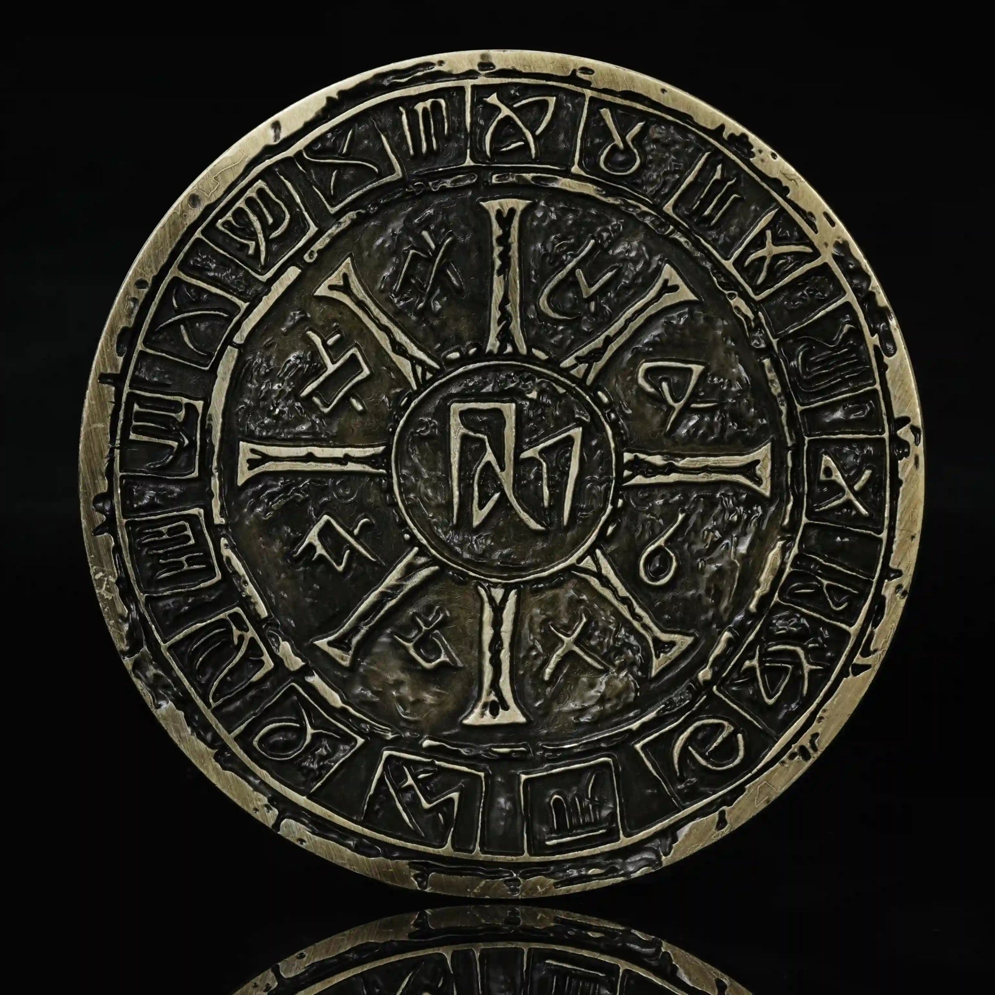 Unique Dice Spinner - Bronze 7-in-1 Metal 3D Embossed Dragon DND Spinner Reverse View: Engraved with Intricate Rune Arrays | Bear Dice