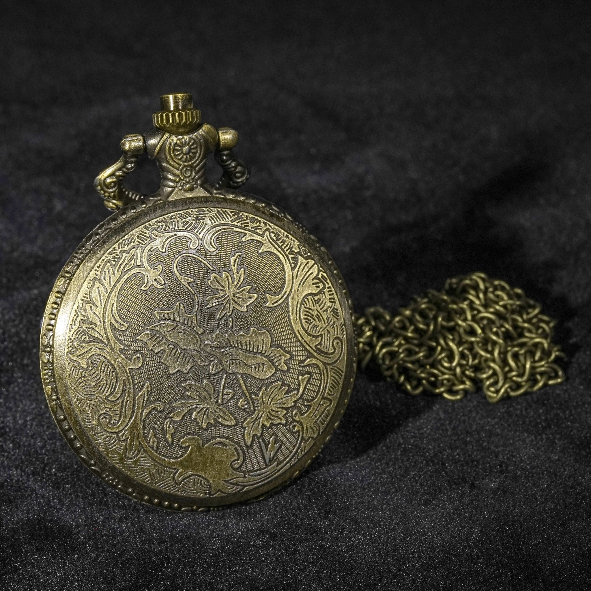 Cool bronze skull double gun dice pocket watch chain with intricate engraving on the back | Bear Dice