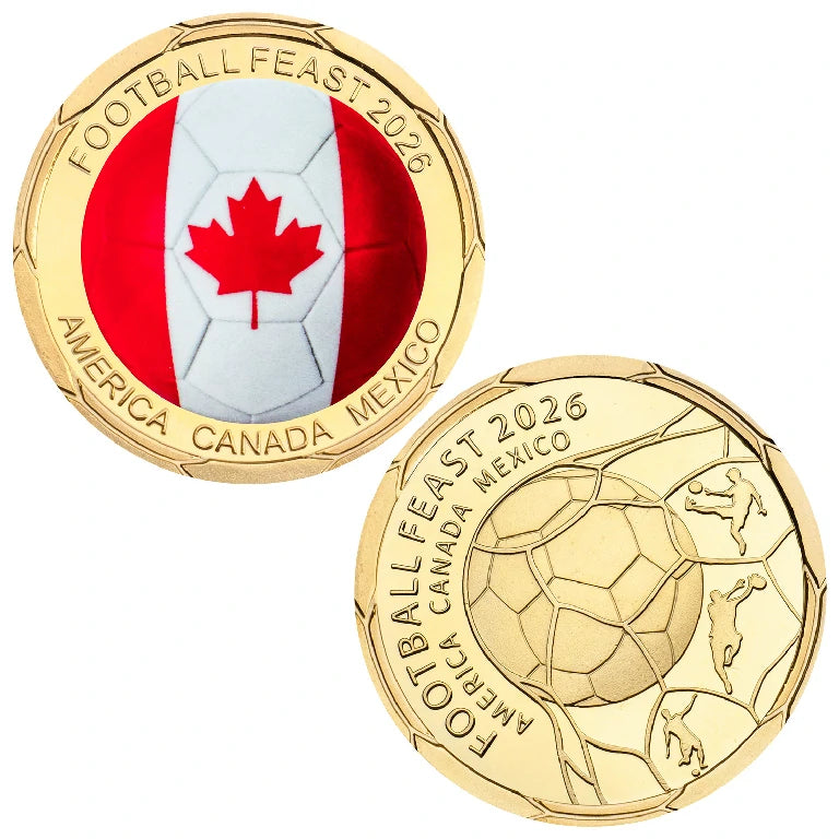 Canada World Cup Soccer Flag Metal Coin – Canadian flag on the obverse, 2026 World Cup soccer design on the reverse | Bear Dice