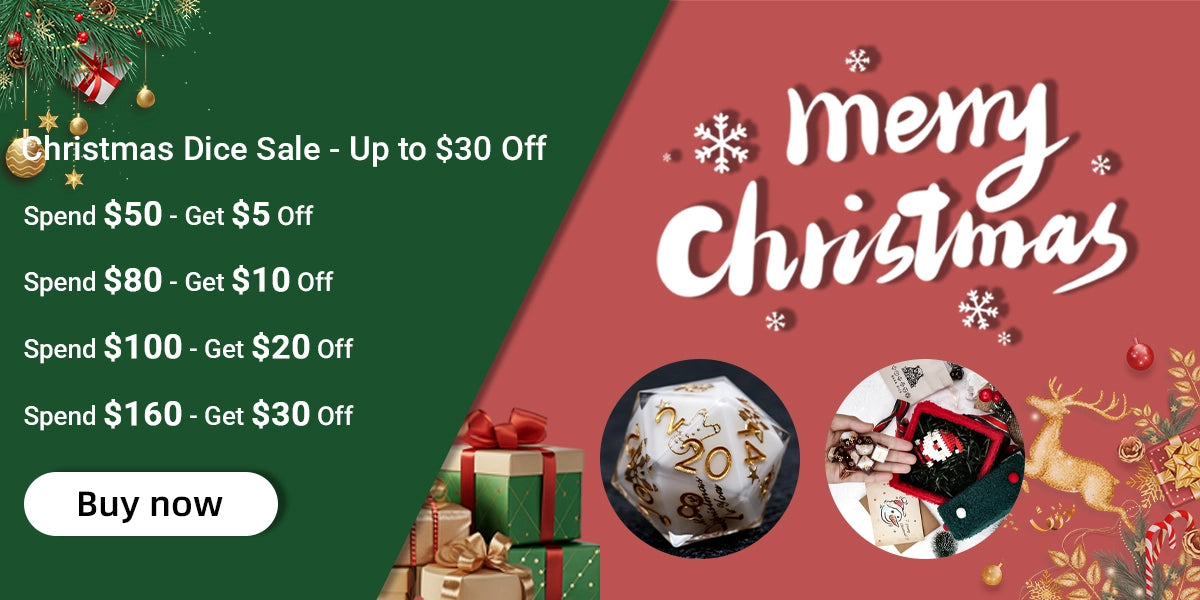 Christmas Dice Promotion Banner: Get $5 off orders over $50; $10 off orders over $80; $20 off orders over $100; $30 off orders over $160 | Bear Dice