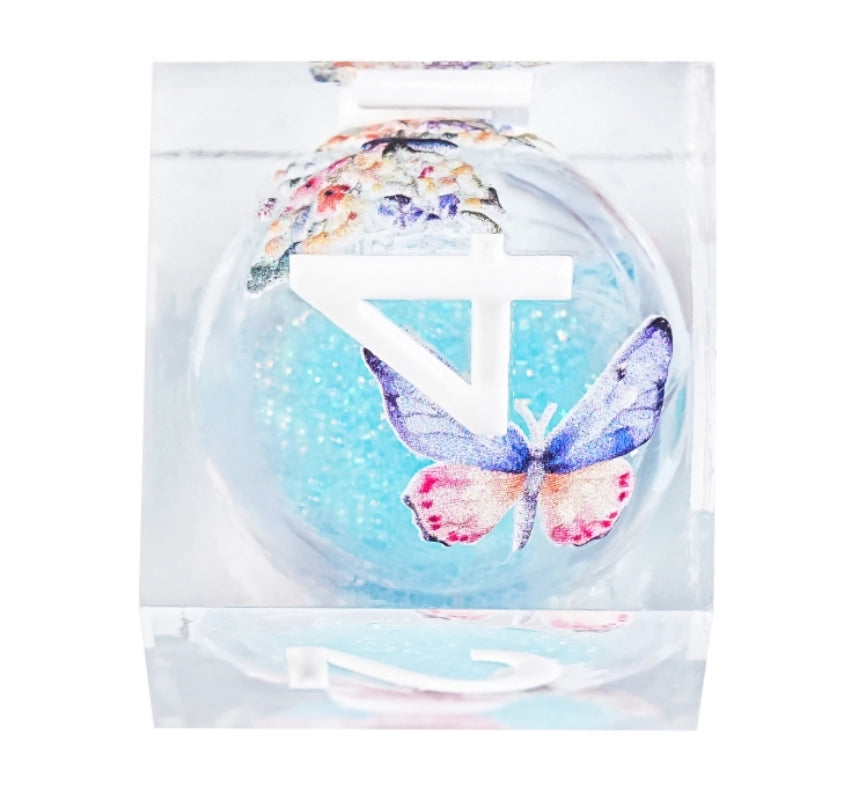 Blue Quicksand Butterfly Resin Dice Set + White Numbers