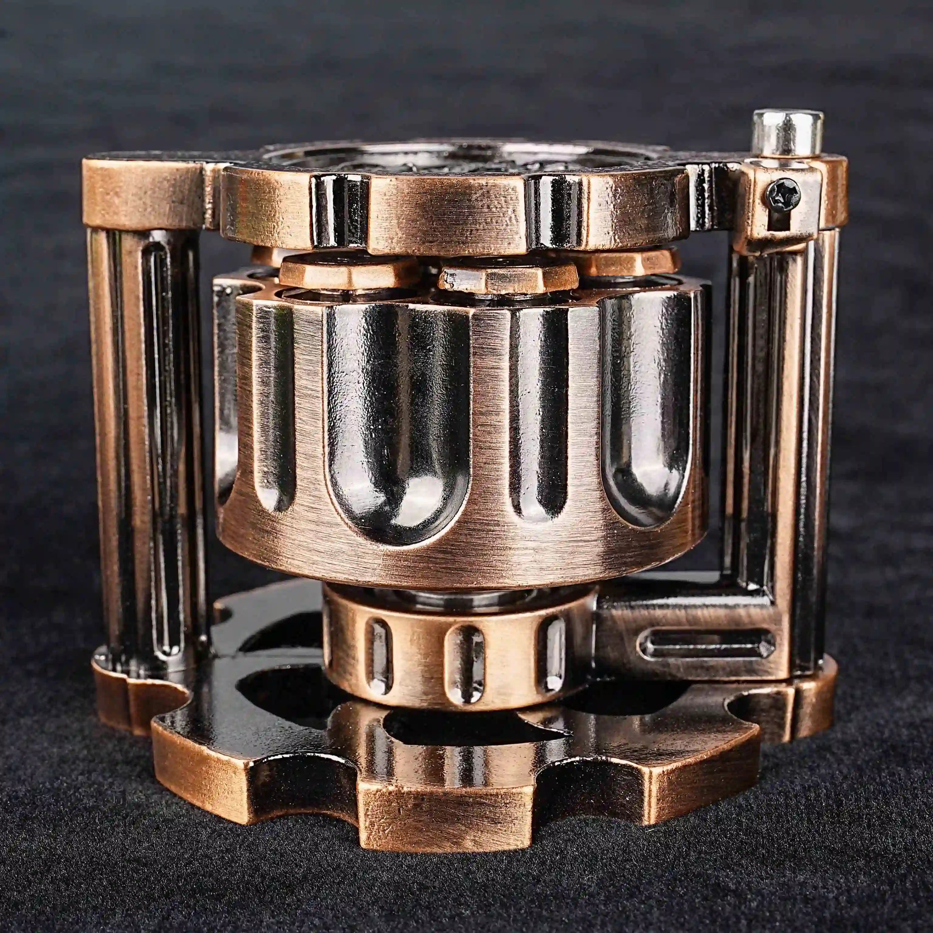 Unique Dice: Red copper revolver cylinder container contains cool solid metal dnd bullet dice set | Bear Dice